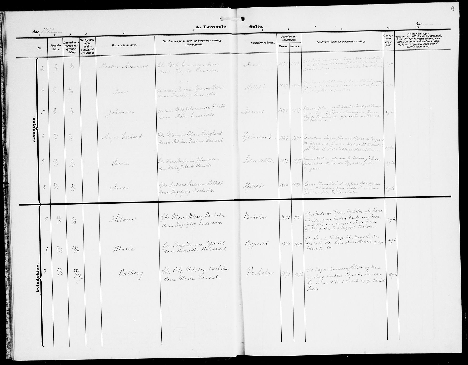 Lavik sokneprestembete, SAB/A-80901: Klokkerbok nr. A 3, 1911-1942, s. 6