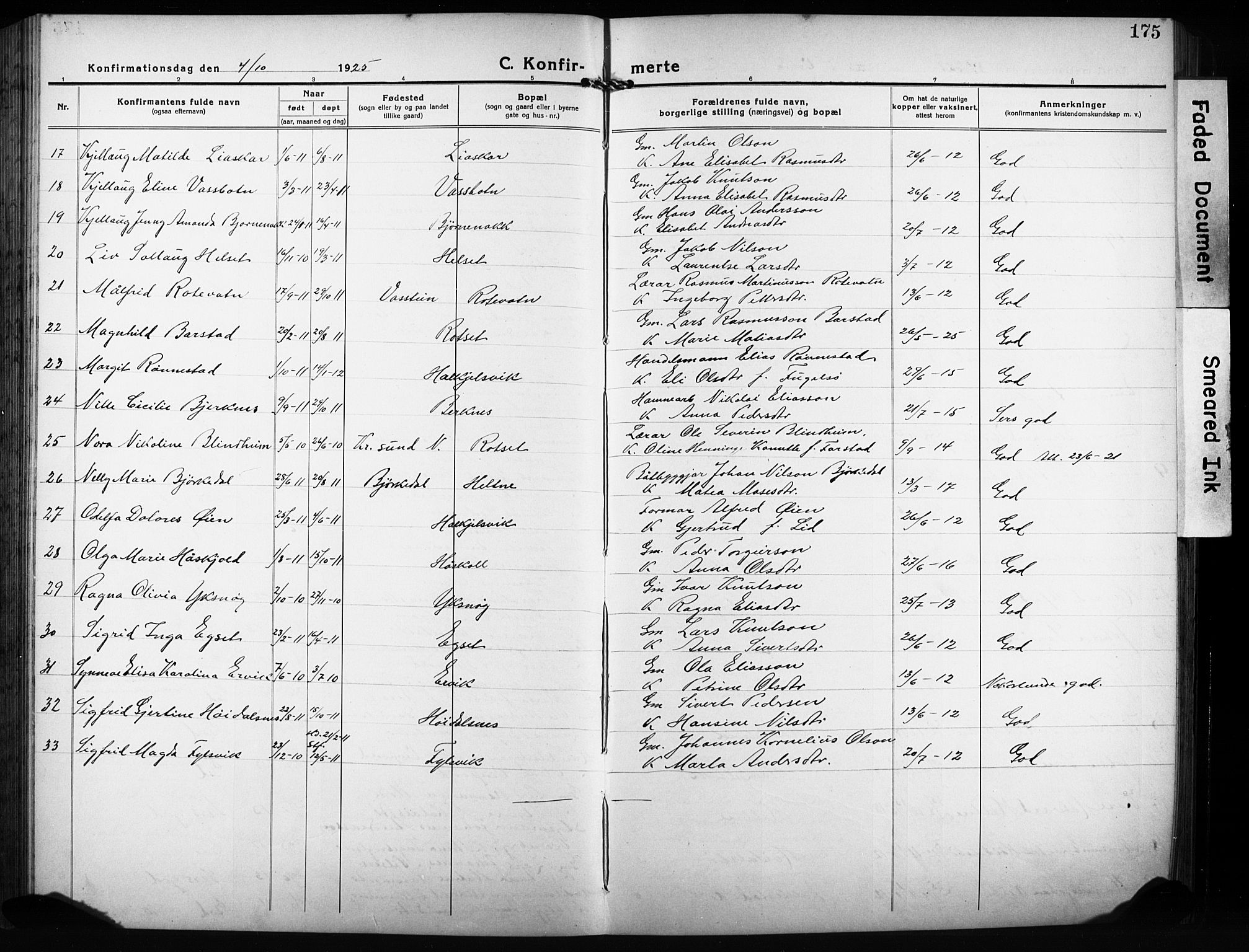 Ministerialprotokoller, klokkerbøker og fødselsregistre - Møre og Romsdal, AV/SAT-A-1454/511/L0160: Klokkerbok nr. 511C06, 1920-1932, s. 175