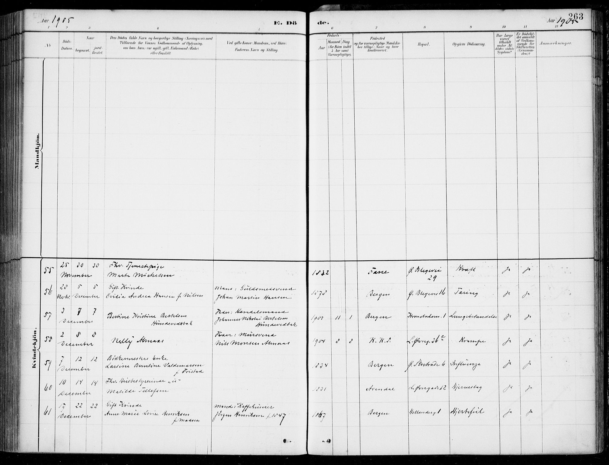 Korskirken sokneprestembete, SAB/A-76101/H/Hab: Klokkerbok nr. E 4, 1884-1910, s. 263