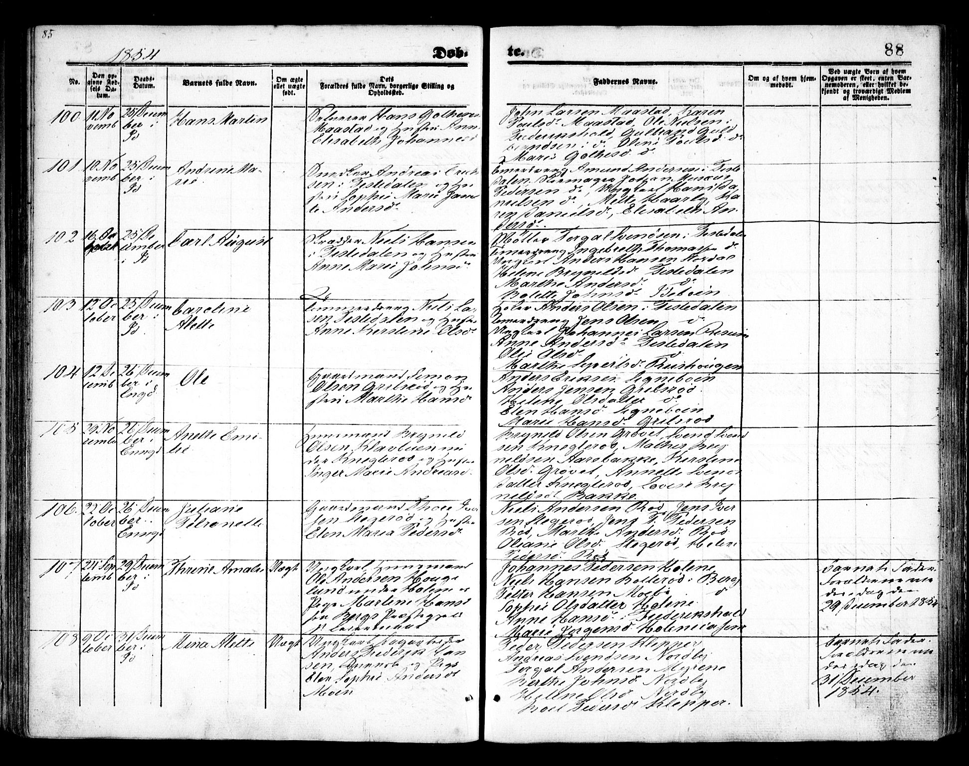 Idd prestekontor Kirkebøker, AV/SAO-A-10911/F/Fc/L0004a: Ministerialbok nr. III 4A, 1848-1860, s. 88