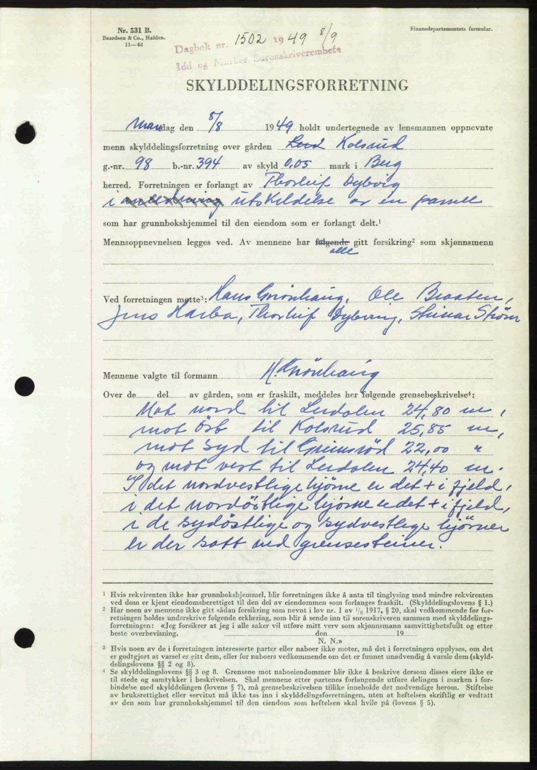 Idd og Marker sorenskriveri, SAO/A-10283/G/Gb/Gbb/L0012: Pantebok nr. A12, 1949-1949, Dagboknr: 1502/1949