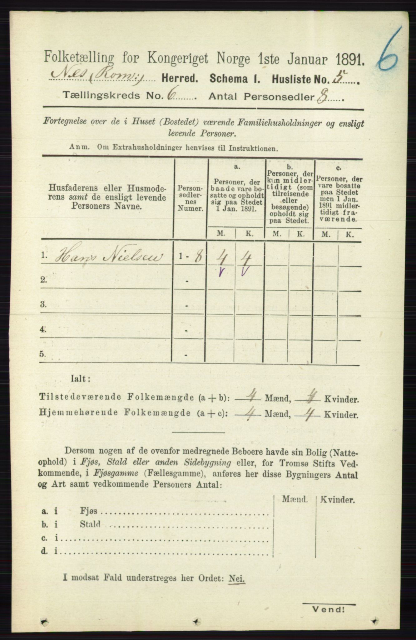 RA, Folketelling 1891 for 0236 Nes herred, 1891, s. 3305