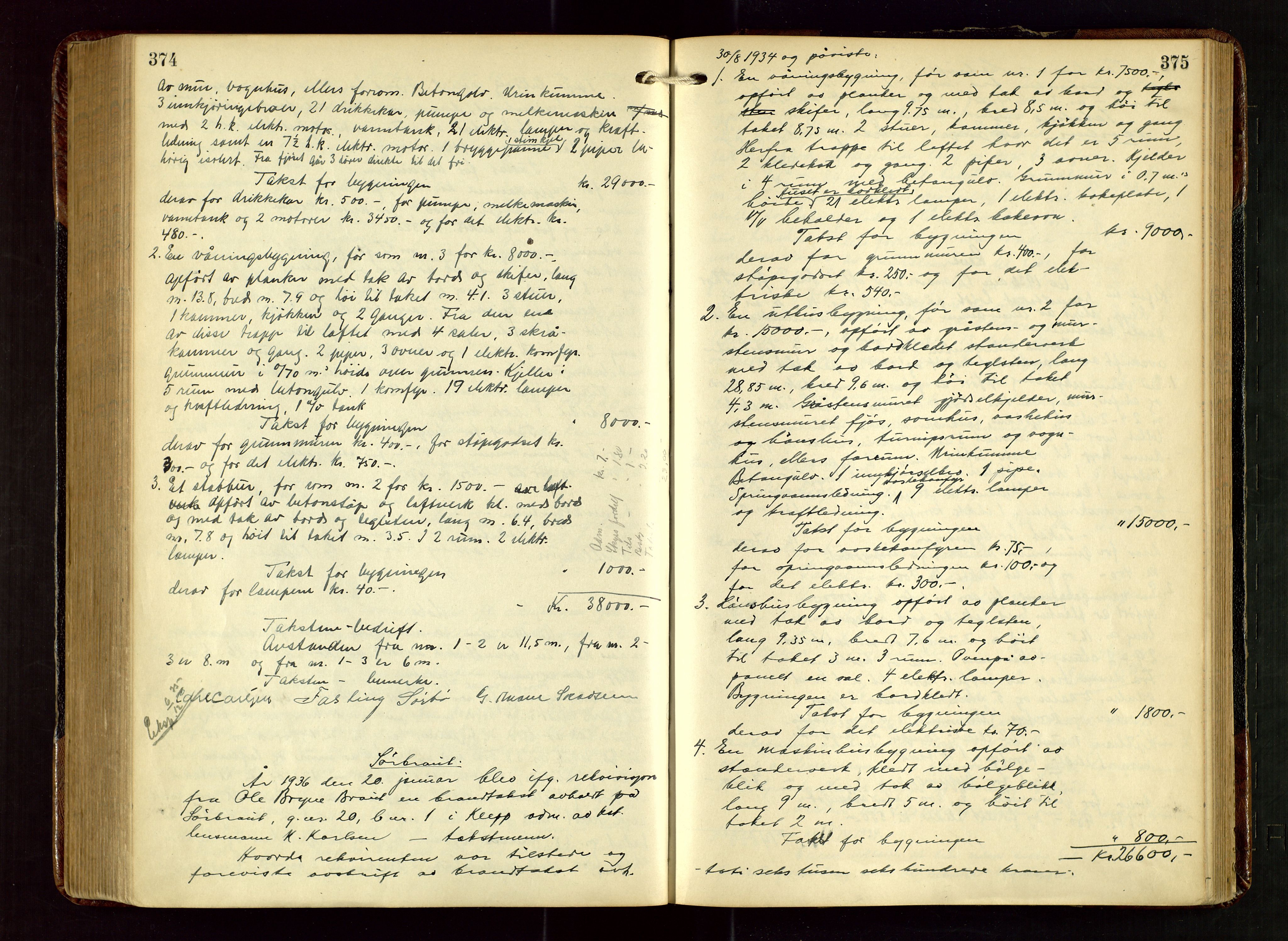 Klepp lensmannskontor, AV/SAST-A-100163/Gob/L0003: "Brandtakstprotokol", 1919-1939, s. 374-375