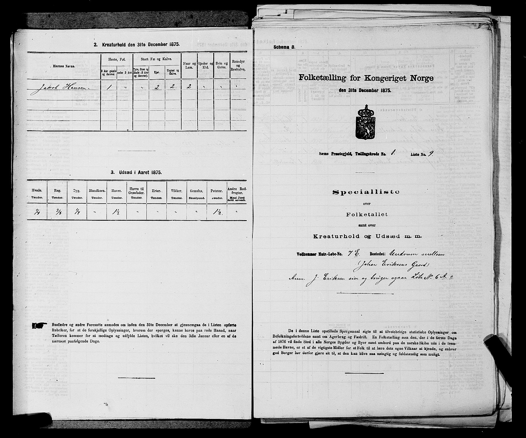 SAKO, Folketelling 1875 for 0721P Sem prestegjeld, 1875, s. 93