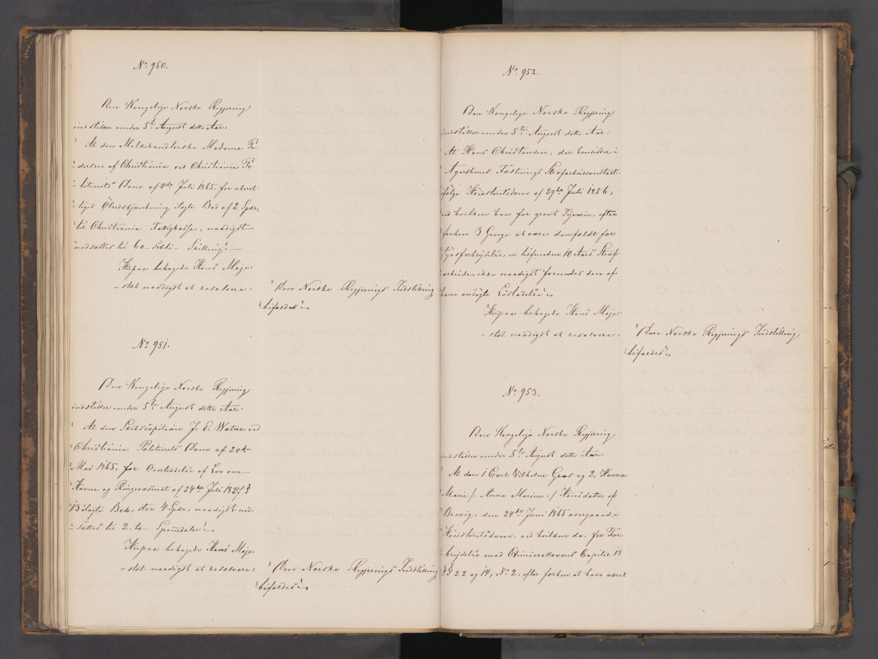Statsrådssekretariatet, AV/RA-S-1001/A/Ab/L0104: Kgl. res. nr. 724-1001b, 2. halvår, 1865