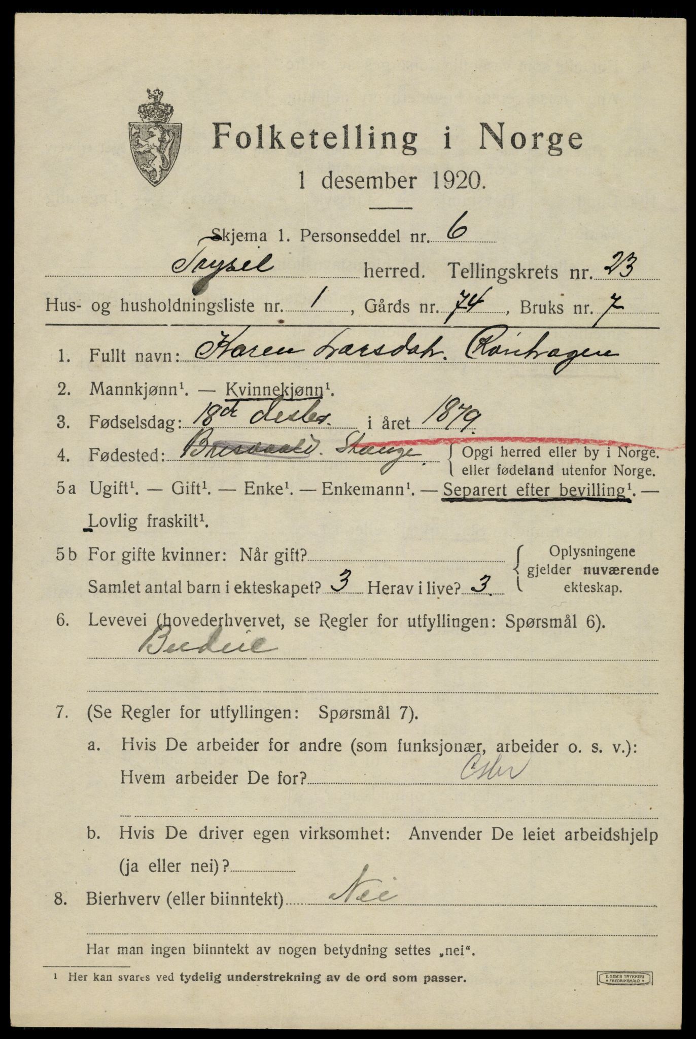 SAH, Folketelling 1920 for 0428 Trysil herred, 1920, s. 14857