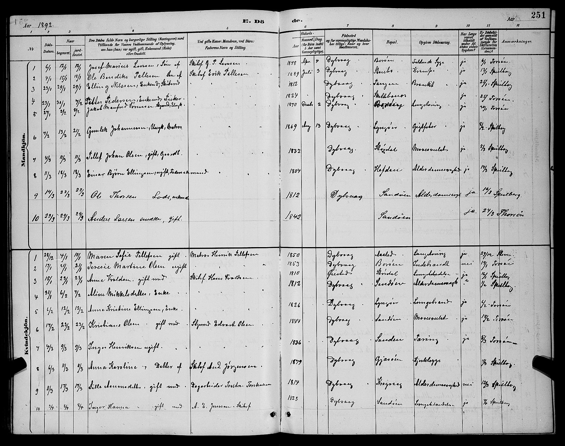Dypvåg sokneprestkontor, AV/SAK-1111-0007/F/Fb/Fba/L0013: Klokkerbok nr. B 13, 1887-1900, s. 251