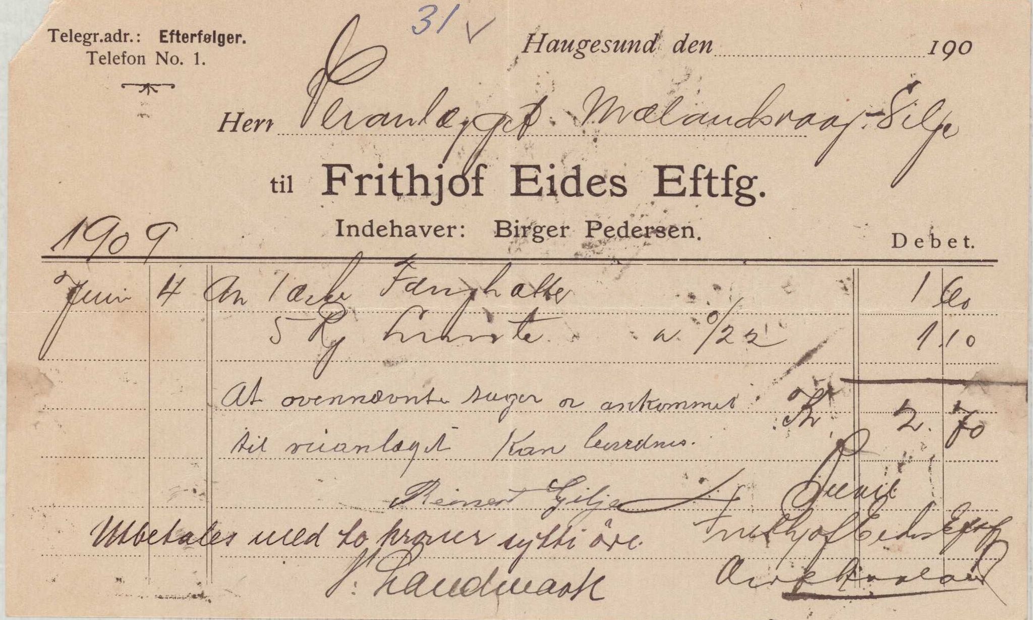 Finnaas kommune. Formannskapet, IKAH/1218a-021/E/Ea/L0001/0005: Rekneskap for veganlegg / Rekneskap for veganlegget Mælandsvåg - Gilje, 1907-1910, s. 26