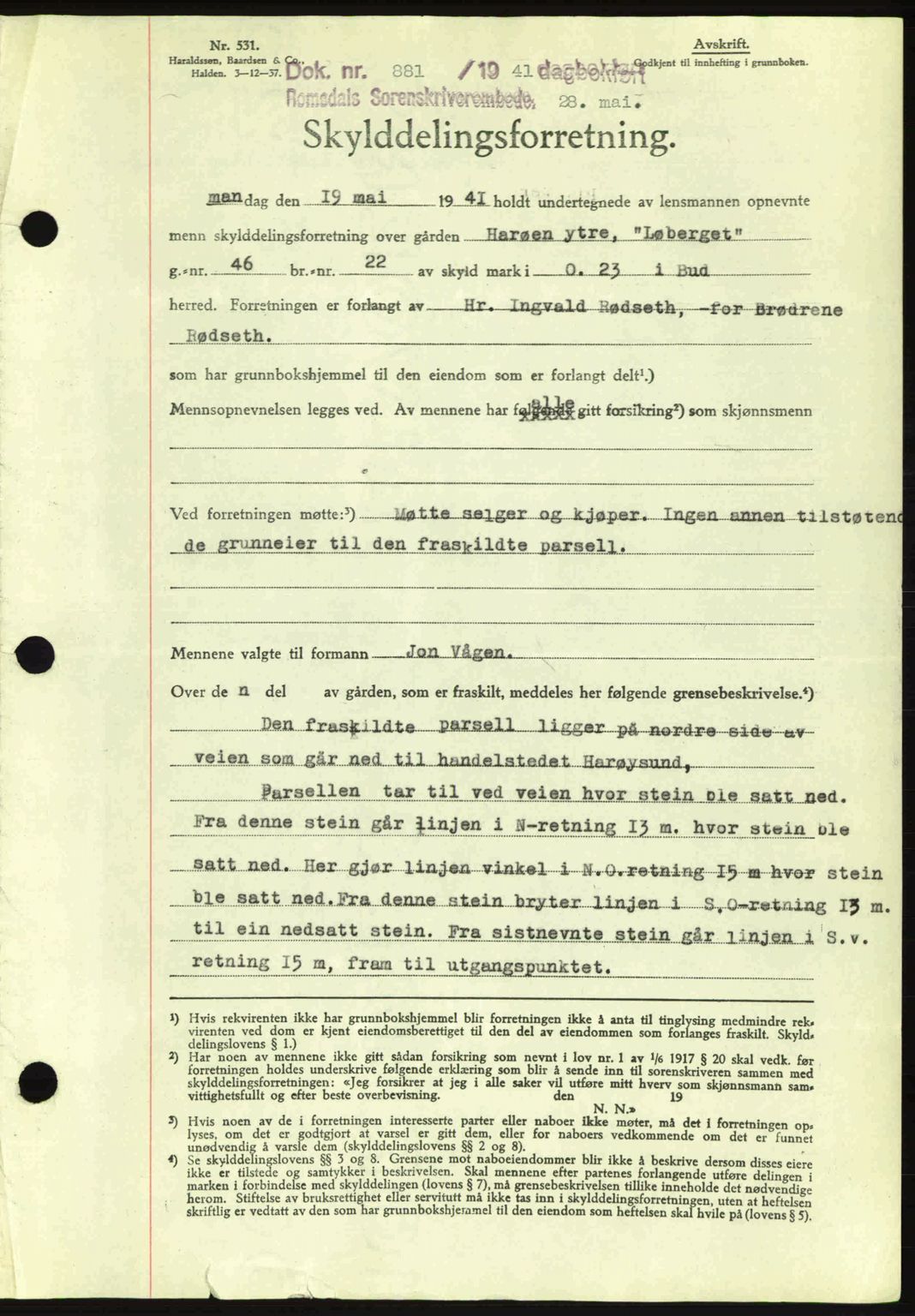 Romsdal sorenskriveri, SAT/A-4149/1/2/2C: Pantebok nr. A9, 1940-1941, Dagboknr: 881/1941