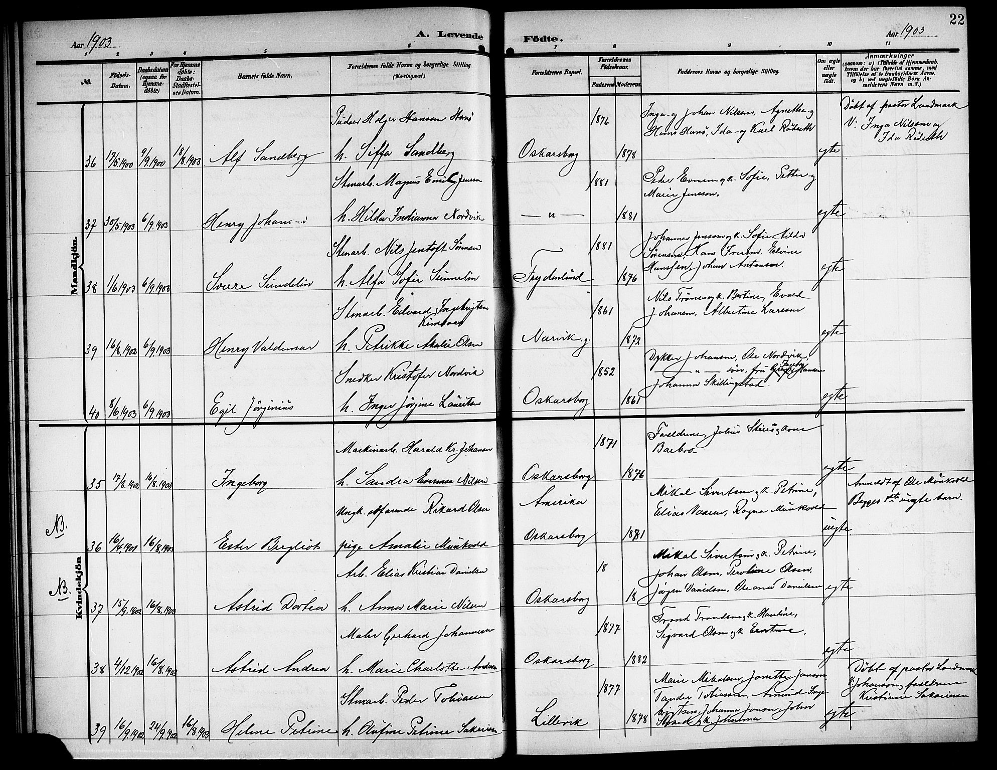 Ministerialprotokoller, klokkerbøker og fødselsregistre - Nordland, AV/SAT-A-1459/871/L1012: Klokkerbok nr. 871C01, 1902-1909, s. 22