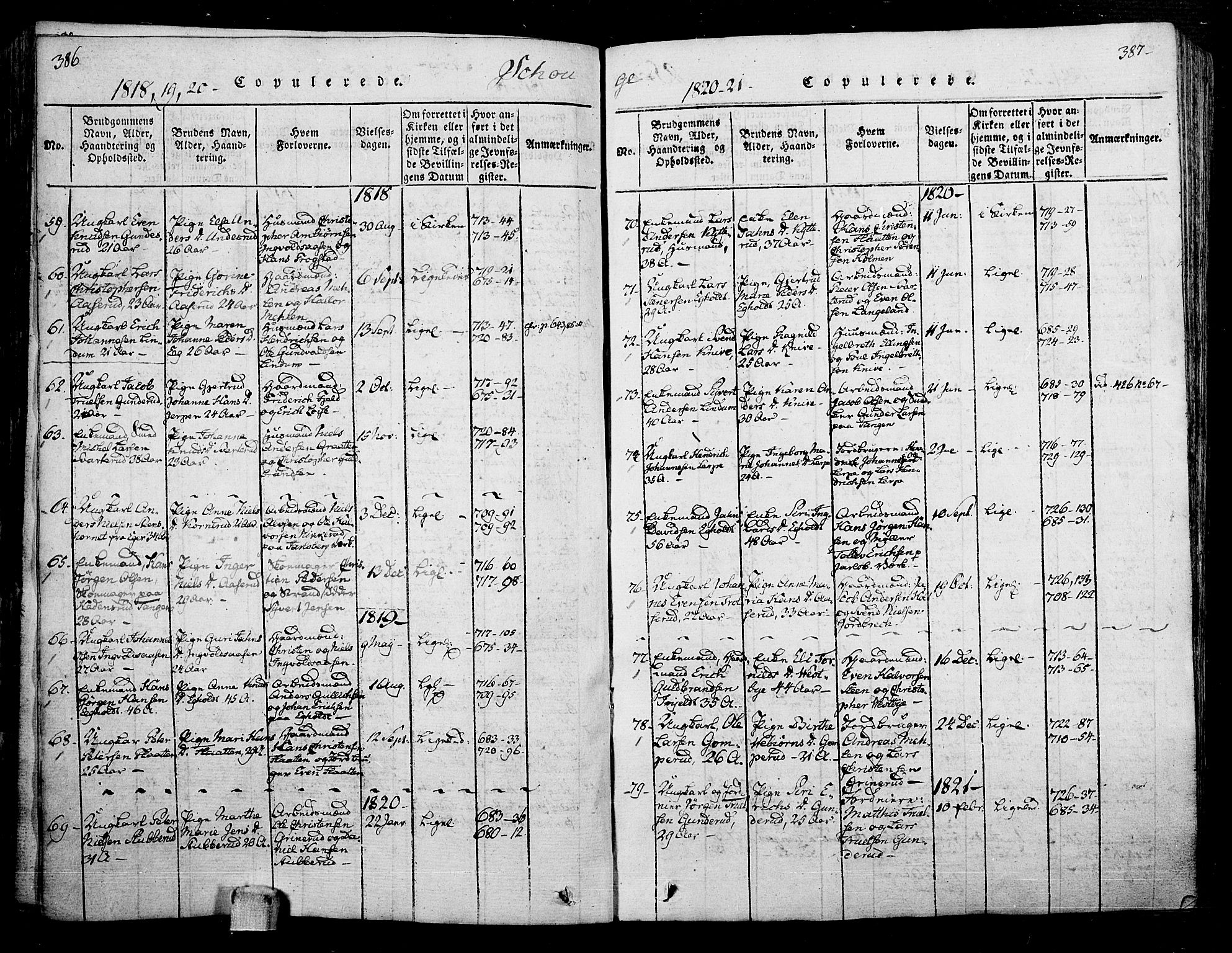 Skoger kirkebøker, SAKO/A-59/F/Fa/L0002: Ministerialbok nr. I 2 /1, 1814-1842, s. 386-387