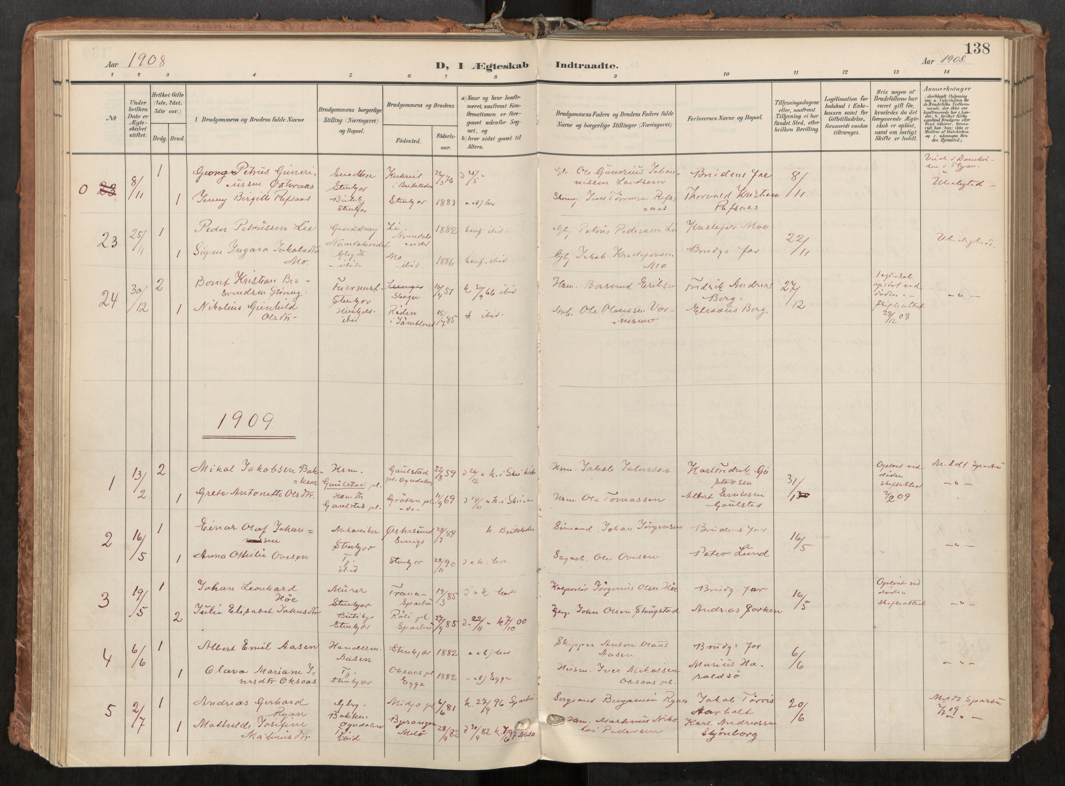 Steinkjer sokneprestkontor, SAT/A-1541/01/H/Ha/Haa/L0001: Ministerialbok nr. 1, 1904-1912, s. 138