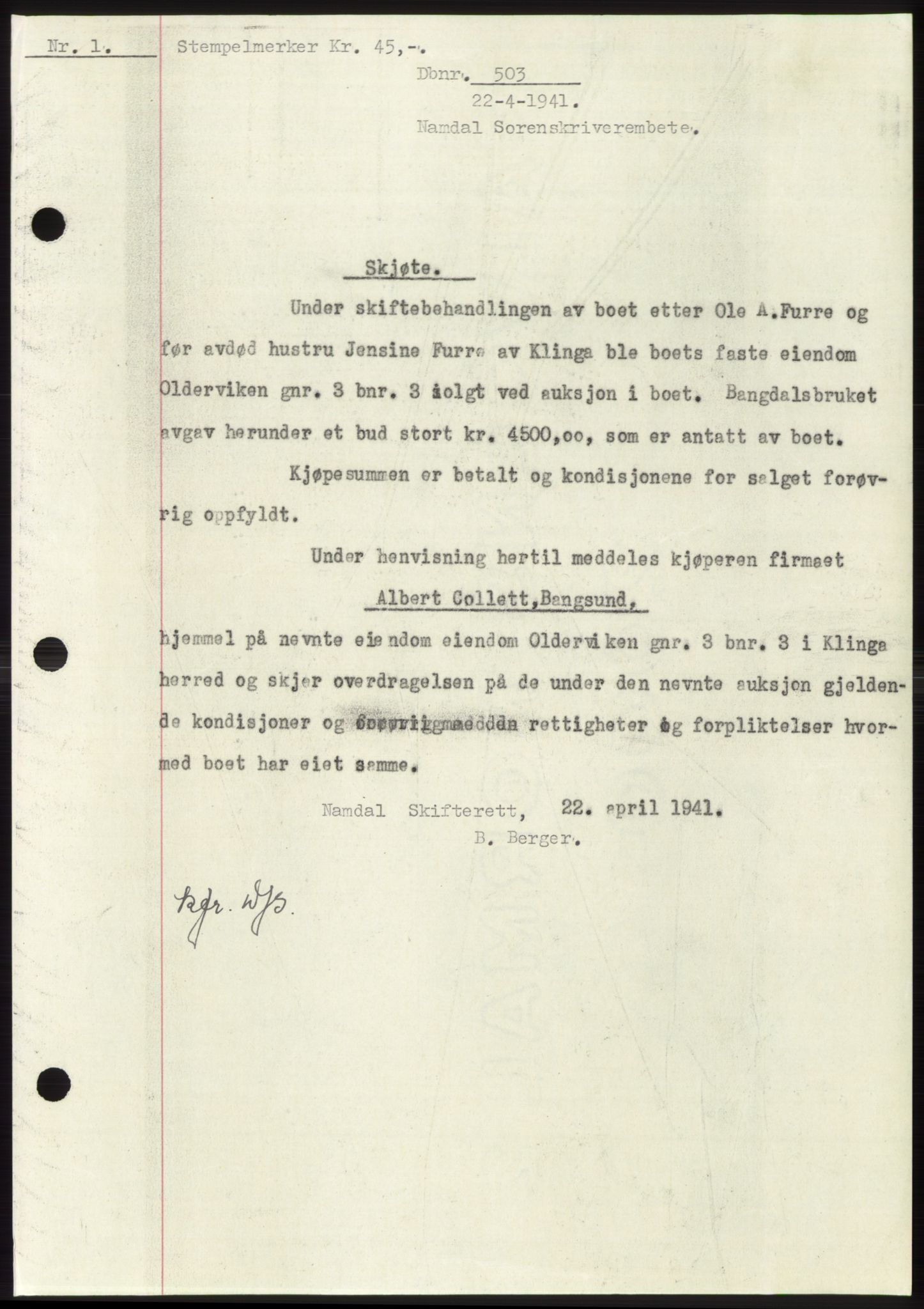 Namdal sorenskriveri, SAT/A-4133/1/2/2C: Pantebok nr. -, 1940-1941, Tingl.dato: 22.04.1941