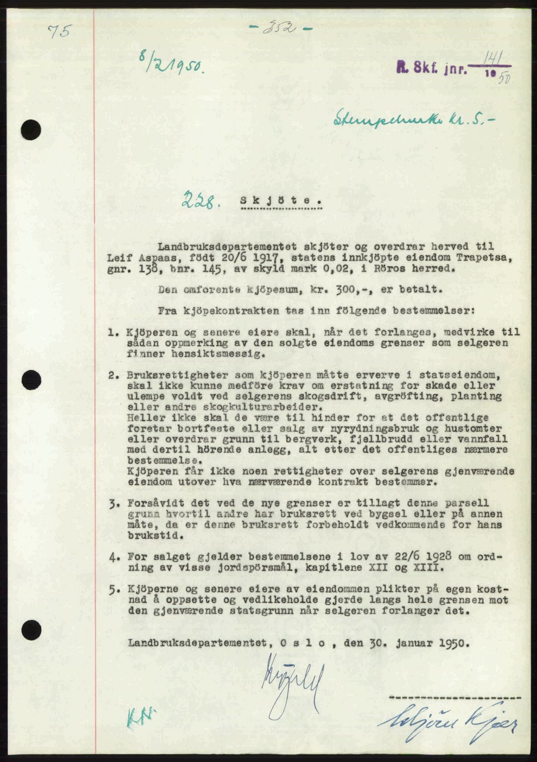 Gauldal sorenskriveri, SAT/A-0014/1/2/2C: Pantebok nr. A9, 1949-1950, Dagboknr: 228/1950