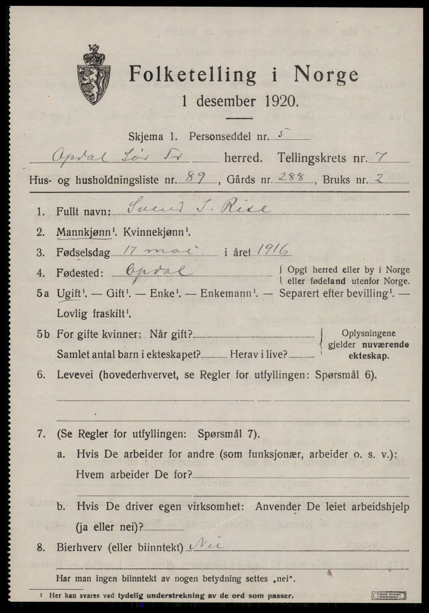 SAT, Folketelling 1920 for 1634 Oppdal herred, 1920, s. 6749