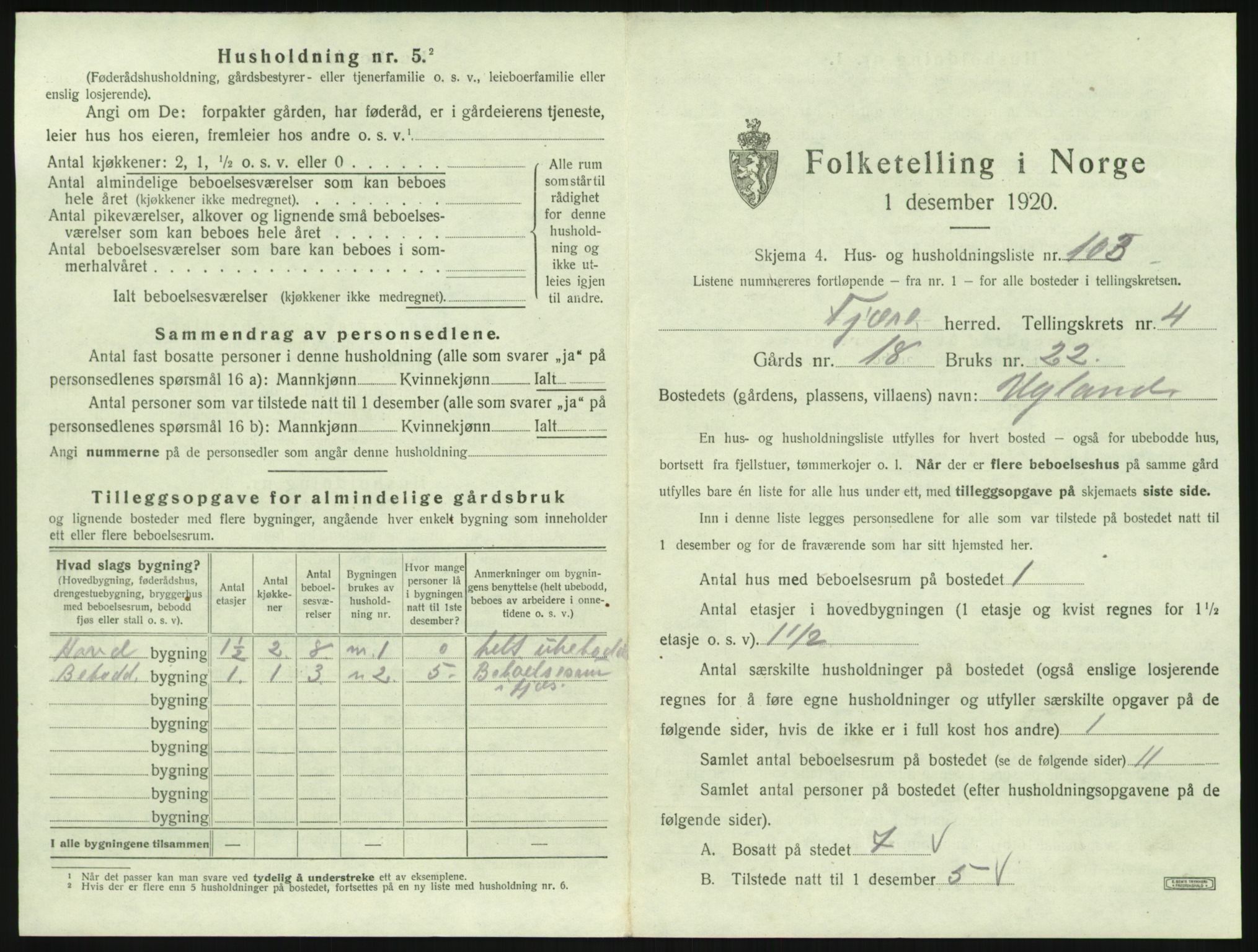 SAK, Folketelling 1920 for 0923 Fjære herred, 1920, s. 1001