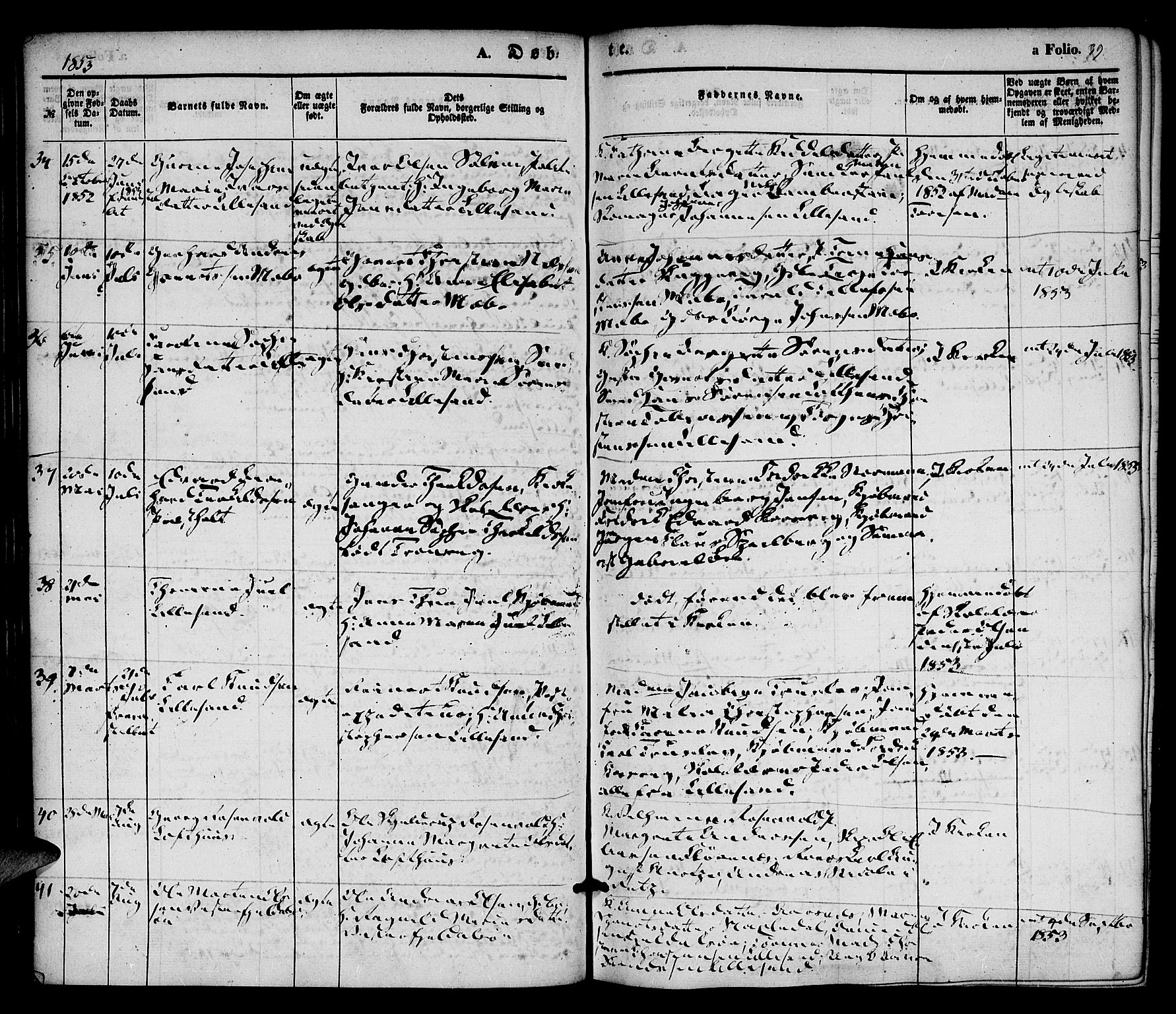 Vestre Moland sokneprestkontor, AV/SAK-1111-0046/F/Fa/Fab/L0006: Ministerialbok nr. A 6, 1850-1858, s. 39