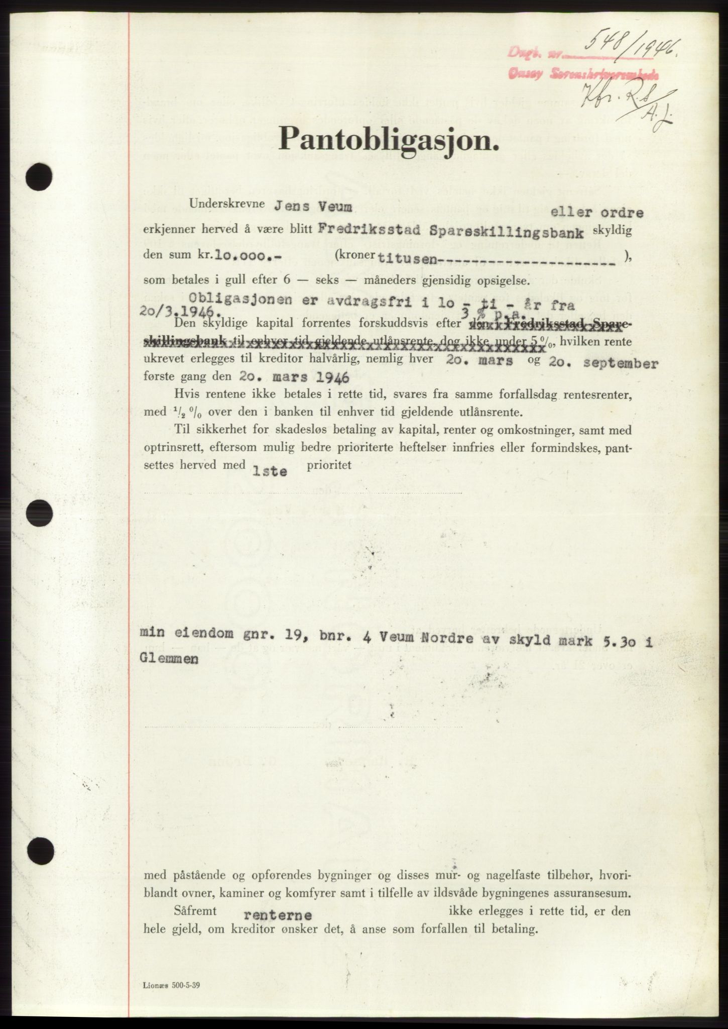 Onsøy sorenskriveri, SAO/A-10474/G/Ga/Gac/L0004: Pantebok nr. B4, 1944-1946, Dagboknr: 548/1946