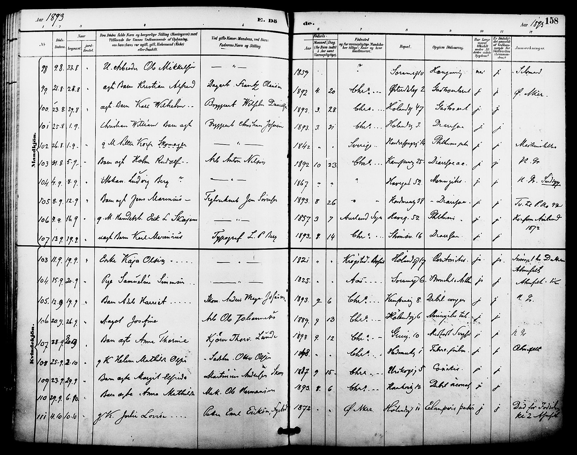Kampen prestekontor Kirkebøker, AV/SAO-A-10853/F/Fa/L0008: Ministerialbok nr. I 8, 1892-1902, s. 158