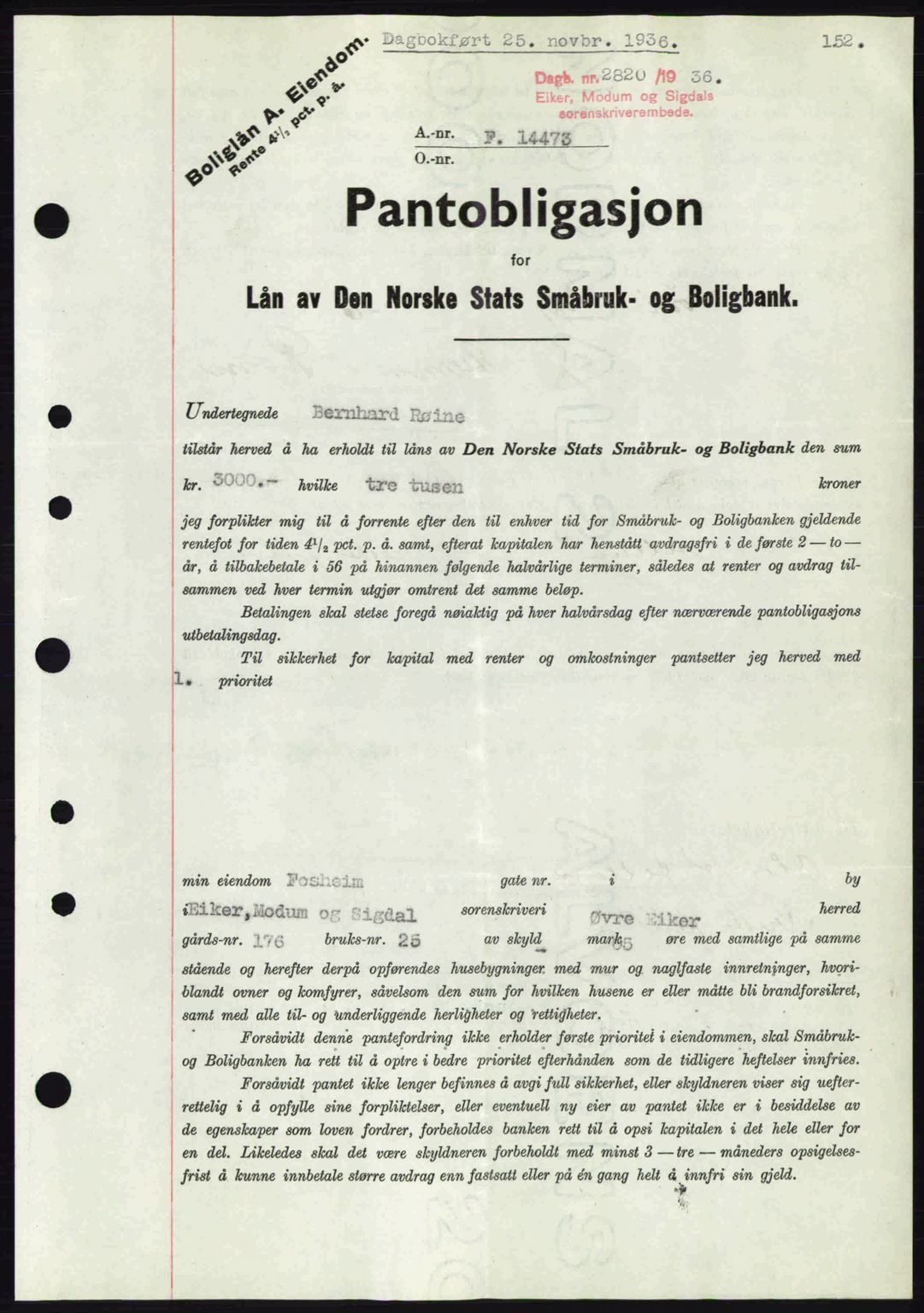 Eiker, Modum og Sigdal sorenskriveri, SAKO/A-123/G/Ga/Gab/L0034: Pantebok nr. A4, 1936-1937, Dagboknr: 2820/1936
