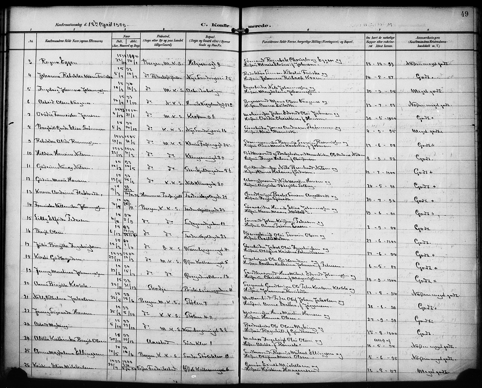 Mariakirken Sokneprestembete, AV/SAB-A-76901/H/Hab/L0009: Klokkerbok nr. A 9, 1901-1919, s. 49