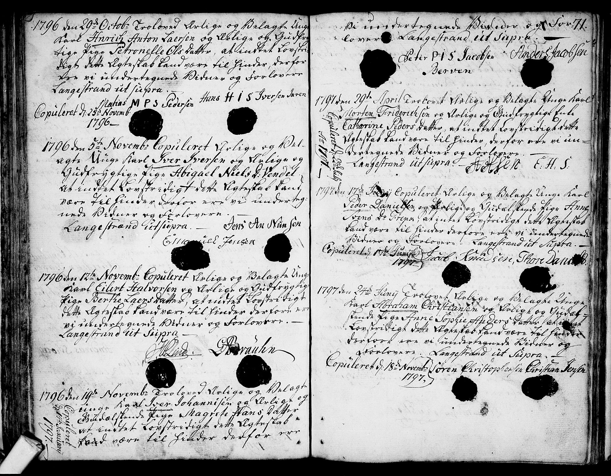 Larvik kirkebøker, SAKO/A-352/F/Fb/L0001: Ministerialbok nr. II 1, 1779-1817, s. 71