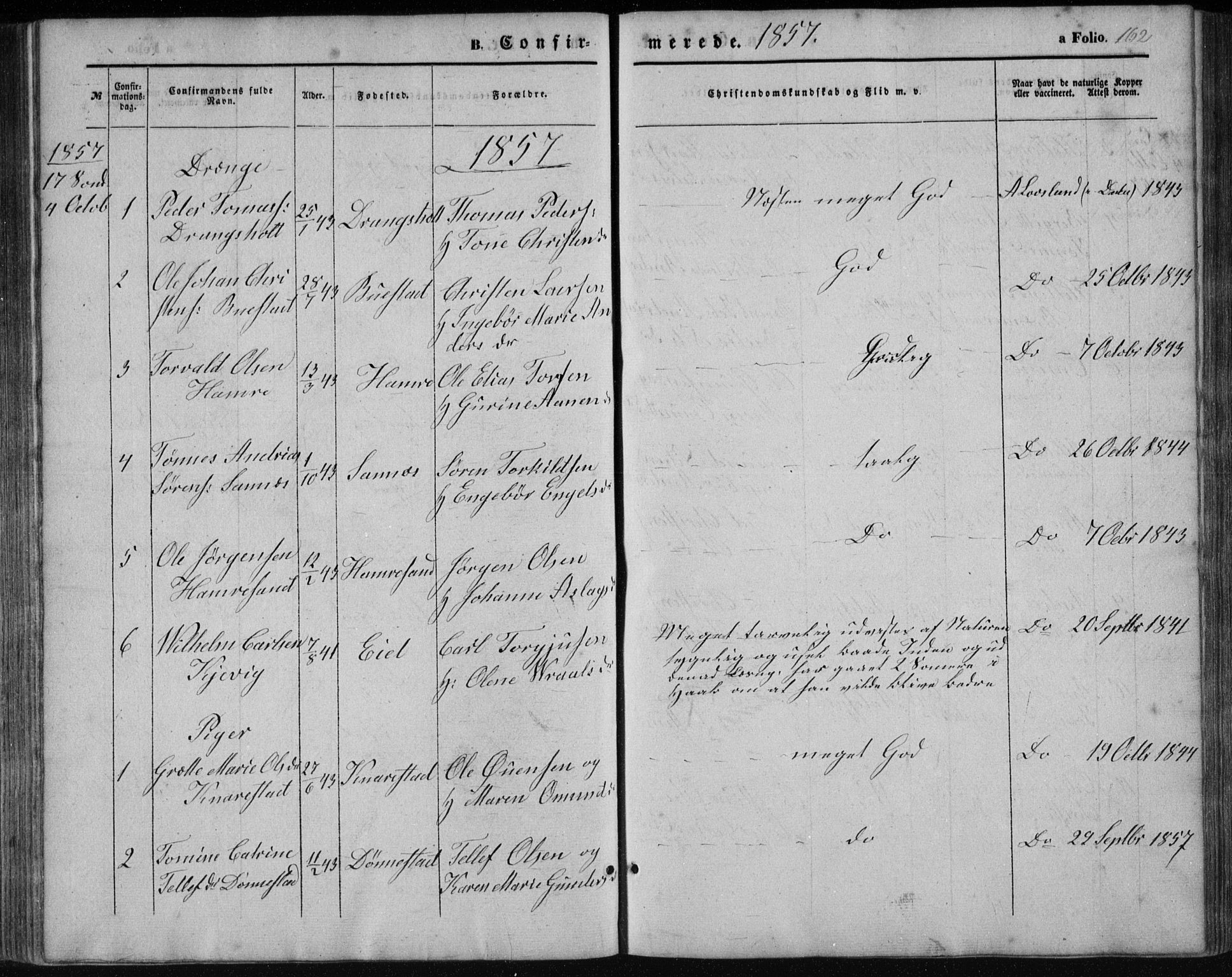 Tveit sokneprestkontor, SAK/1111-0043/F/Fb/L0003: Klokkerbok nr. B 3, 1854-1886, s. 162