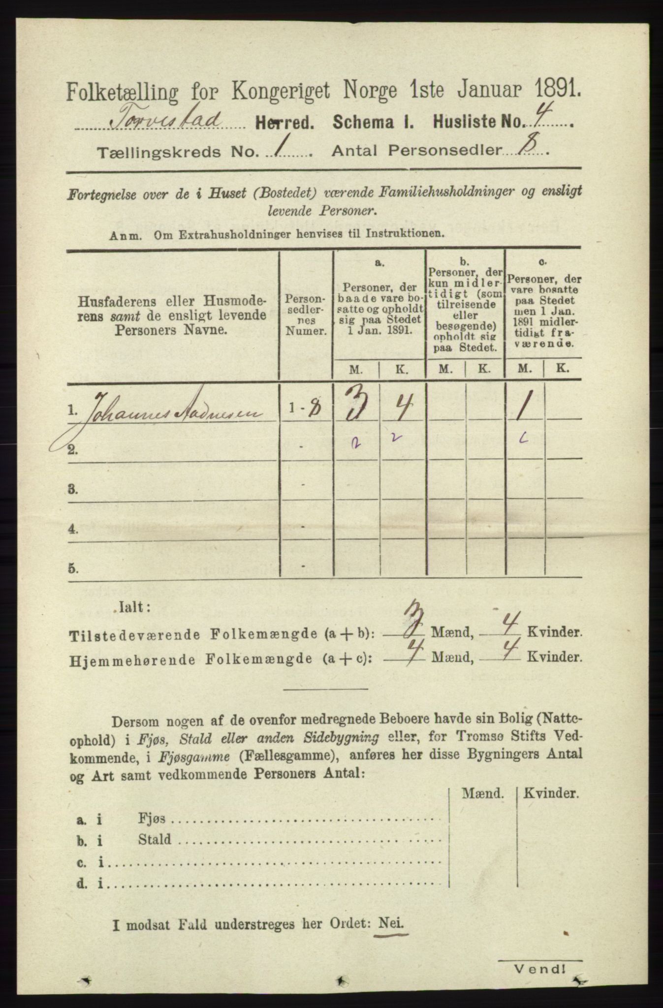 RA, Folketelling 1891 for 1152 Torvastad herred, 1891, s. 21