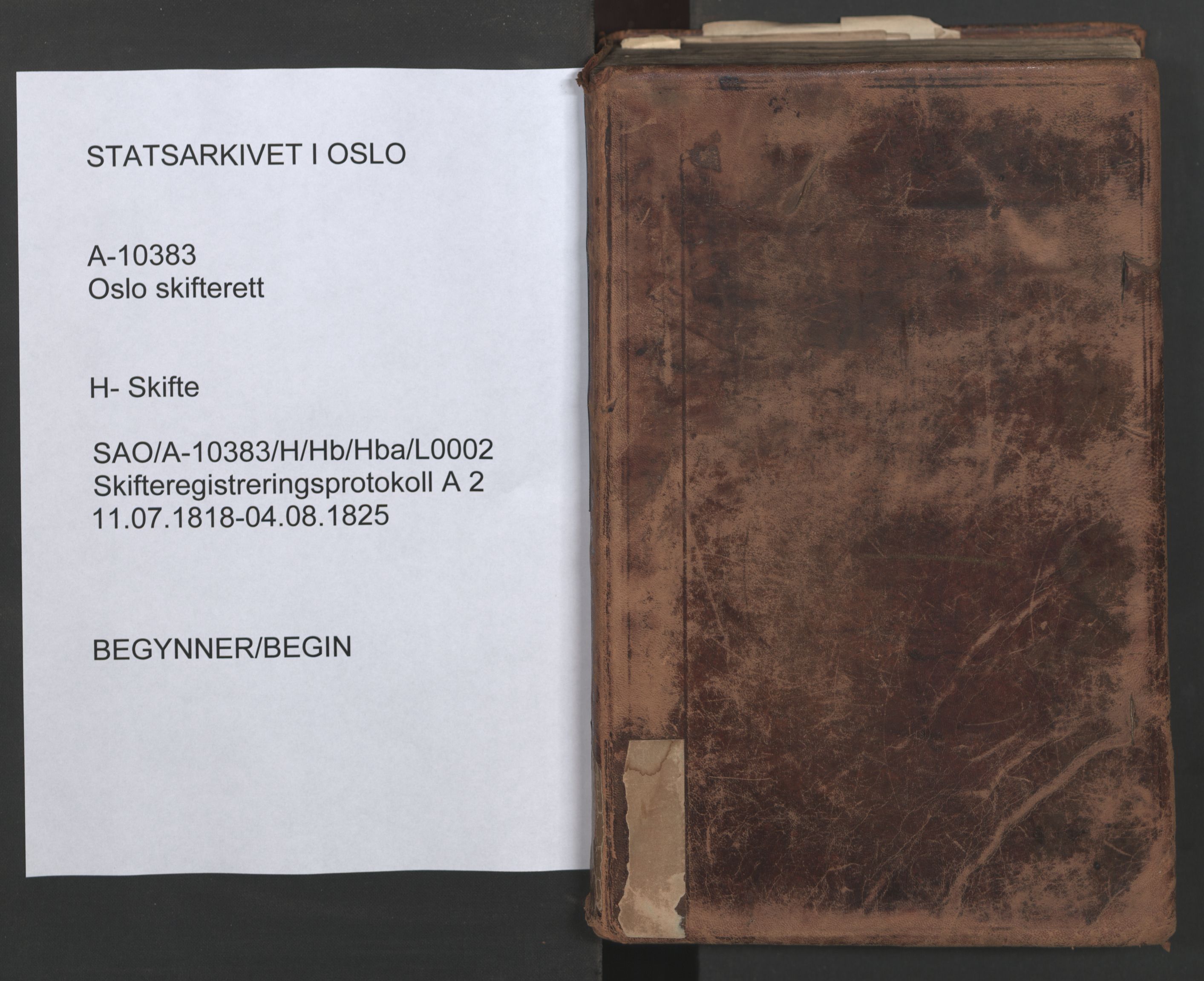 Oslo skifterett, SAO/A-10383/H/Hb/Hba/L0002: Skifteregistreringsprotokoll, 1818-1825