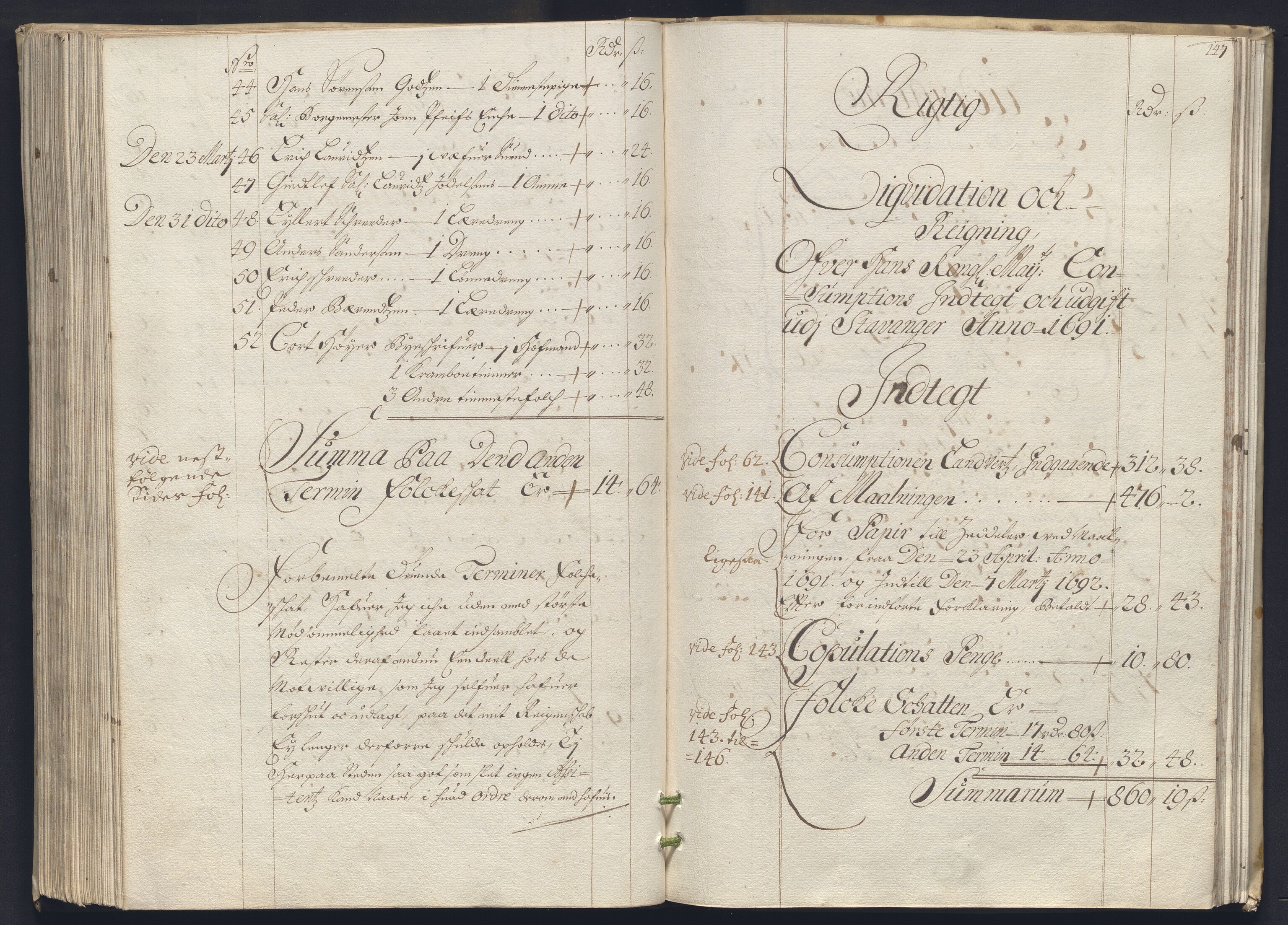 Rentekammeret inntil 1814, Reviderte regnskaper, Byregnskaper, AV/RA-EA-4066/R/Ro/L0333: [O25] Konsumpsjonsregnskap, 1690-1704, s. 437