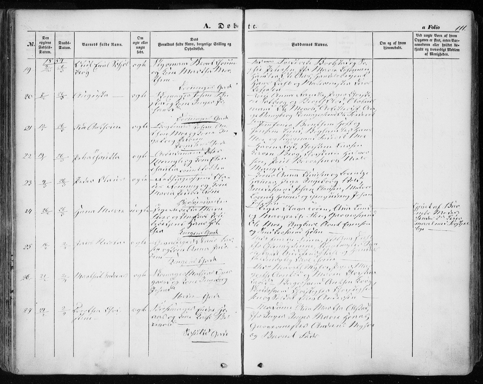 Ministerialprotokoller, klokkerbøker og fødselsregistre - Sør-Trøndelag, SAT/A-1456/601/L0051: Ministerialbok nr. 601A19, 1848-1857, s. 111