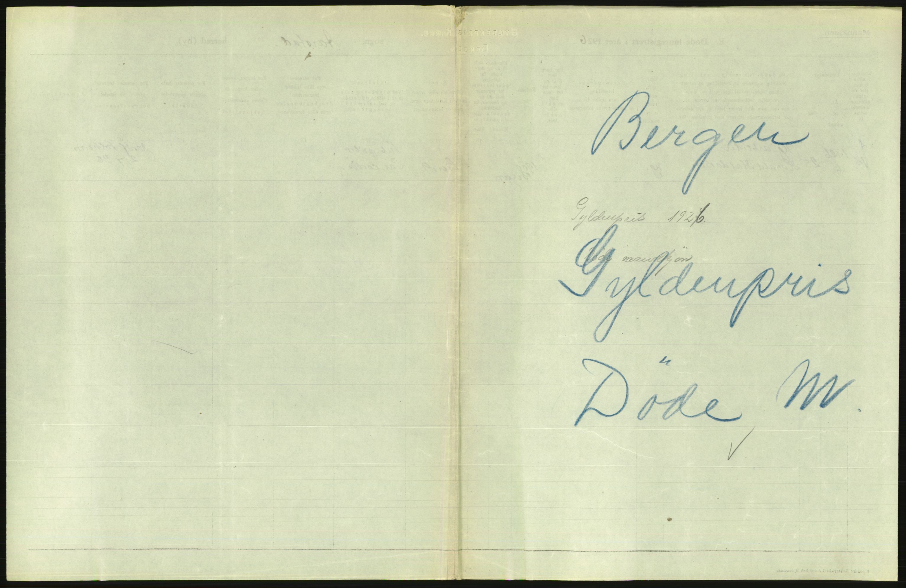 Statistisk sentralbyrå, Sosiodemografiske emner, Befolkning, AV/RA-S-2228/D/Df/Dfc/Dfcf/L0028: Bergen: Gifte, døde, dødfødte., 1926, s. 723