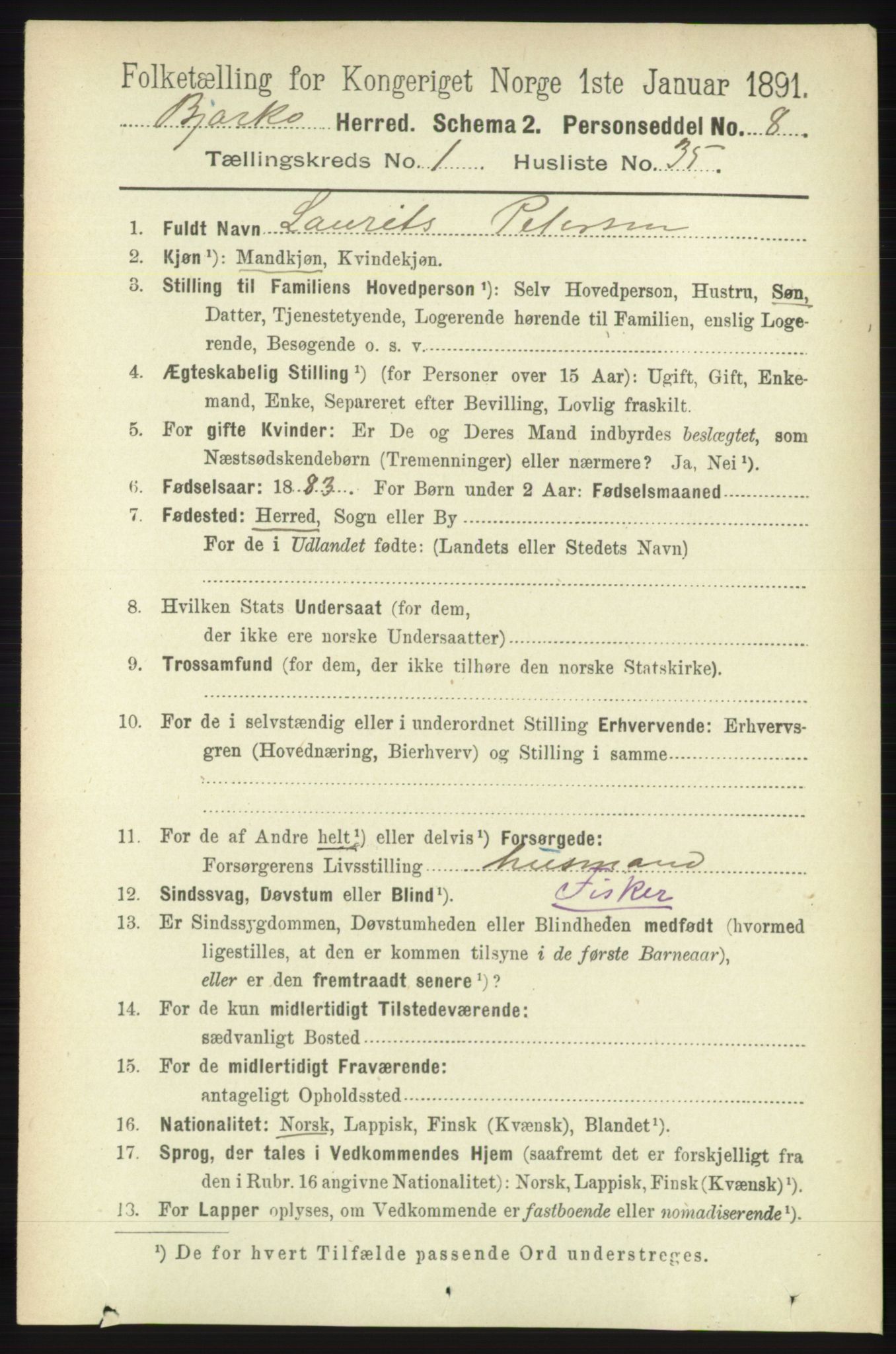 RA, Folketelling 1891 for 1915 Bjarkøy herred, 1891, s. 316