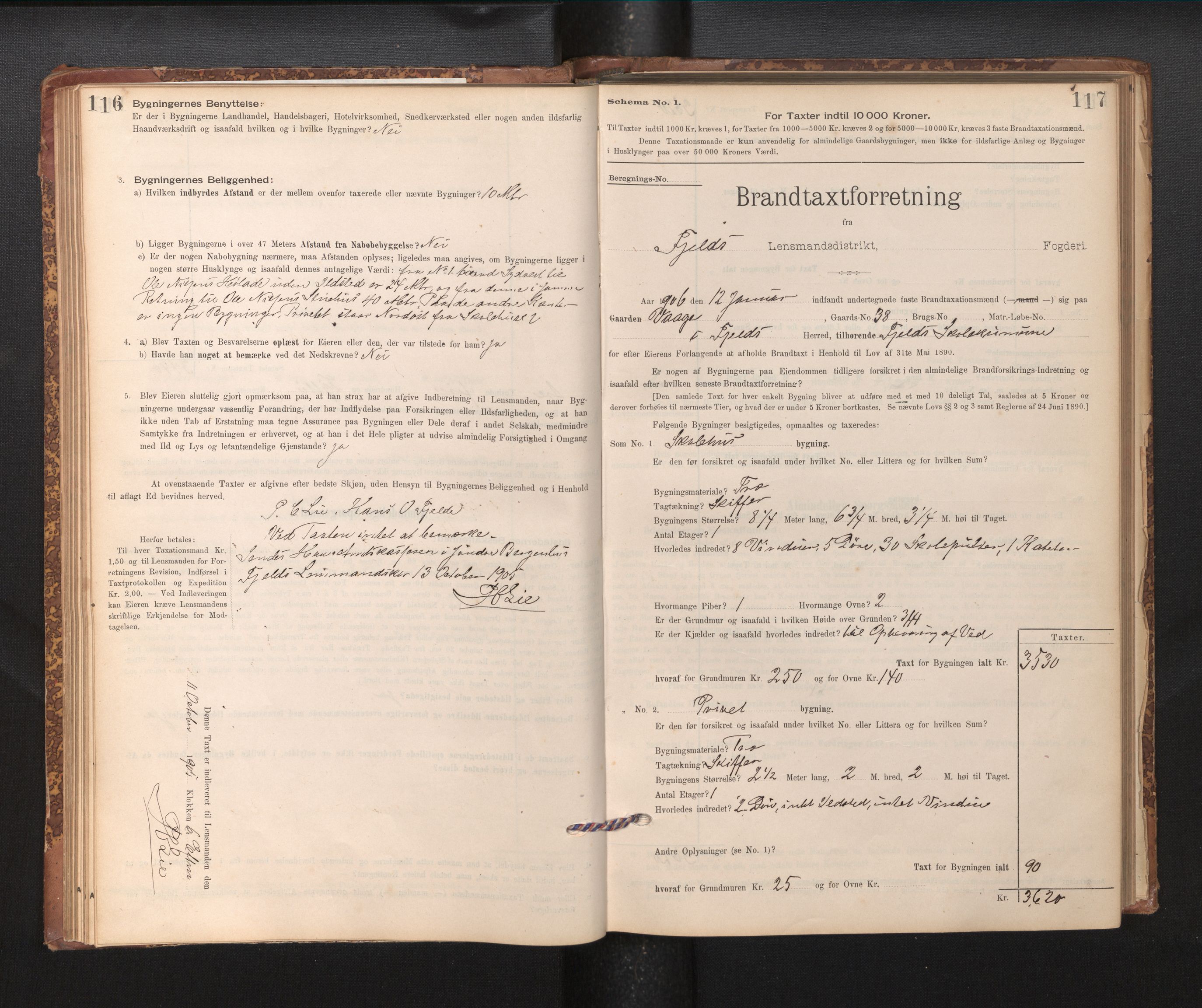Lensmannen i Fjell, SAB/A-32301/0012/L0005: Branntakstprotokoll, skjematakst, 1895-1931, s. 116-117