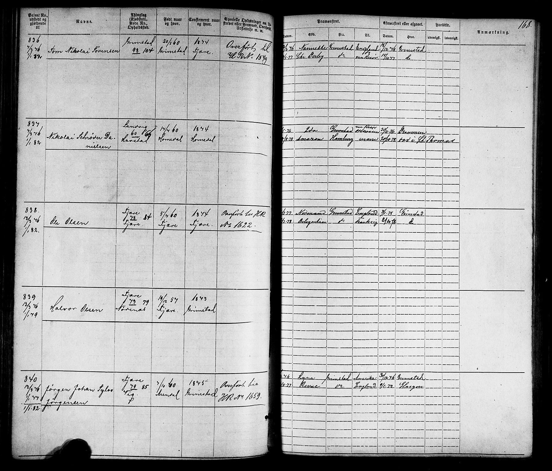 Grimstad mønstringskrets, AV/SAK-2031-0013/F/Fa/L0005: Annotasjonsrulle nr 1-1910 med register, V-18, 1870-1892, s. 195
