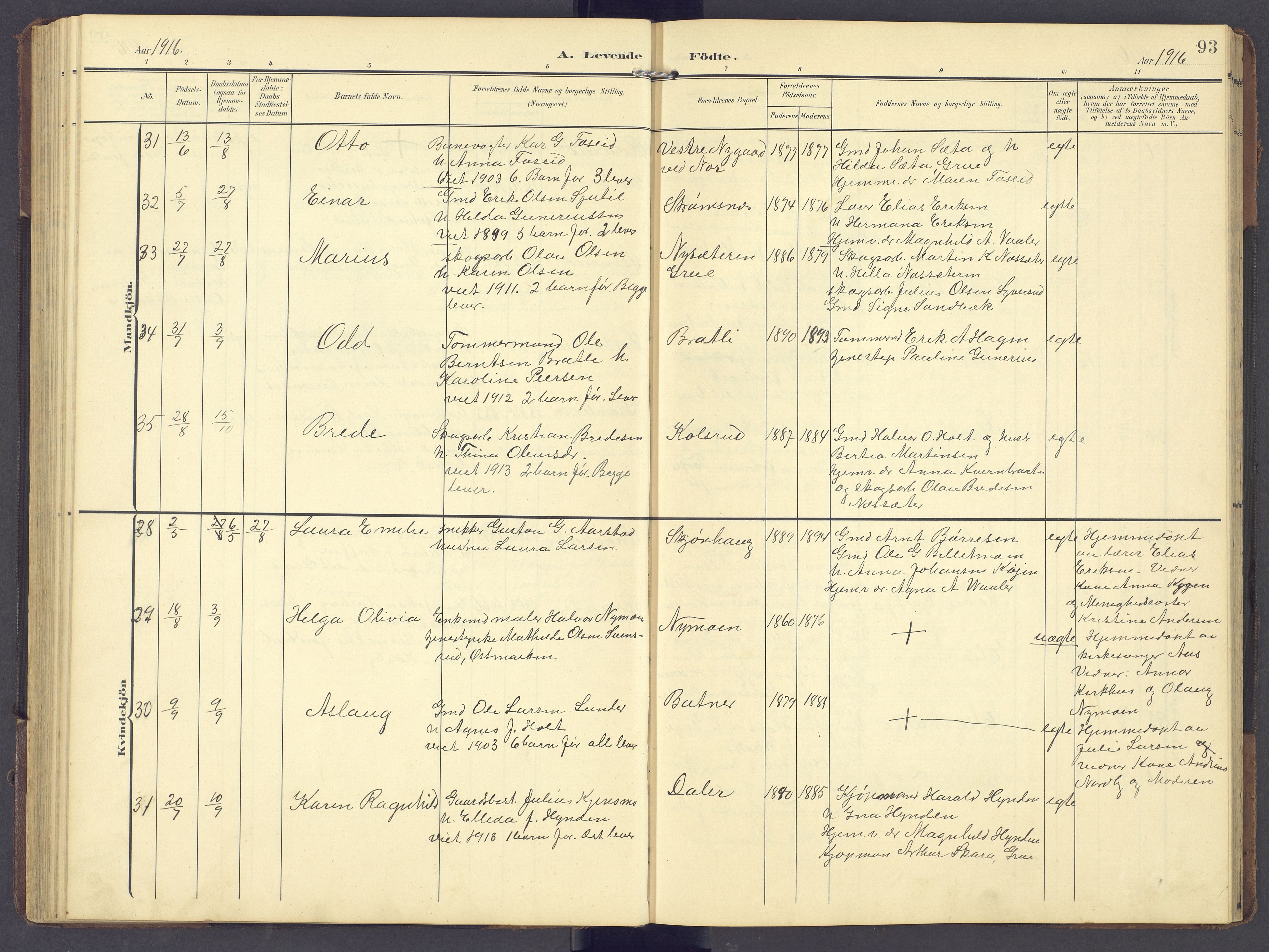 Brandval prestekontor, AV/SAH-PREST-034/H/Ha/Hab/L0003: Klokkerbok nr. 3, 1904-1917, s. 93