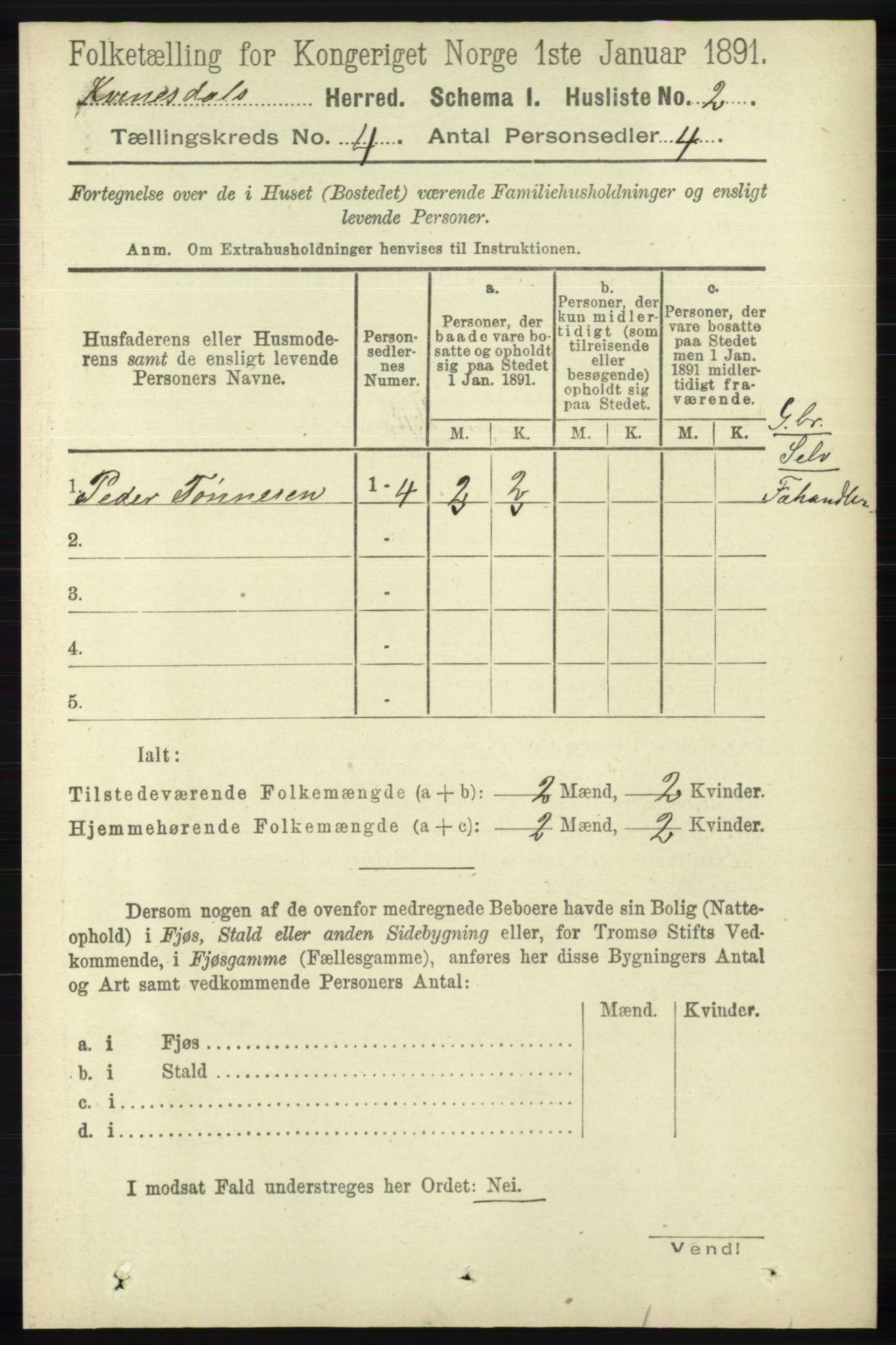 RA, Folketelling 1891 for 1037 Kvinesdal herred, 1891, s. 1395