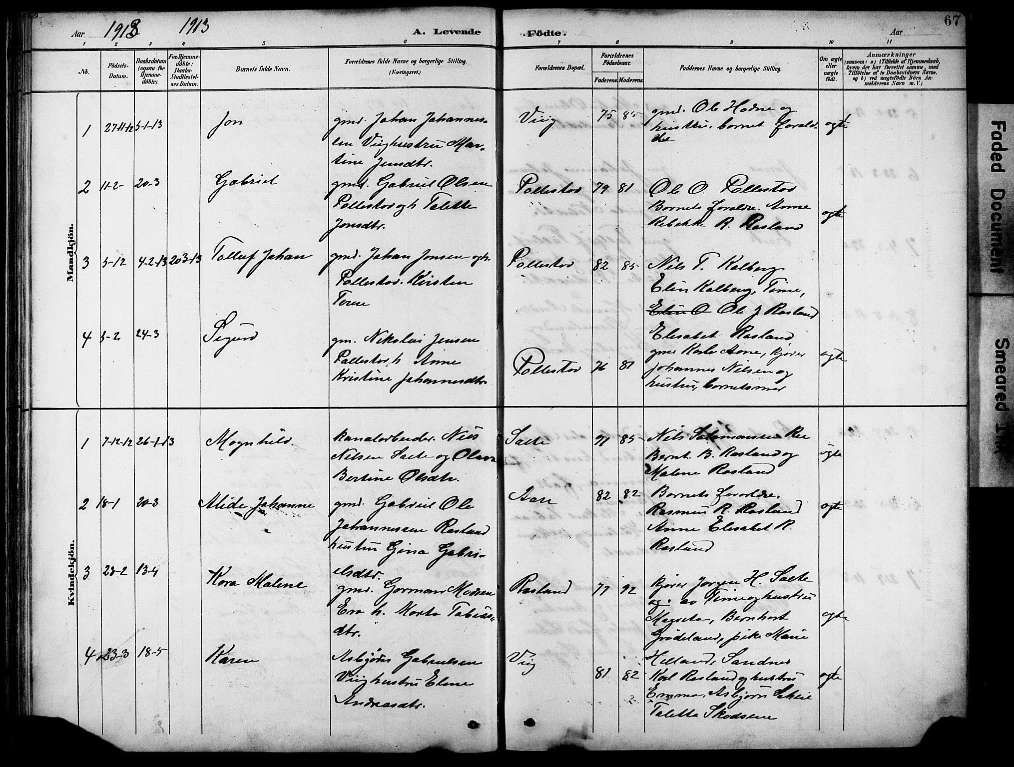 Klepp sokneprestkontor, SAST/A-101803/001/3/30BB/L0005: Klokkerbok nr. B 5, 1889-1918, s. 67