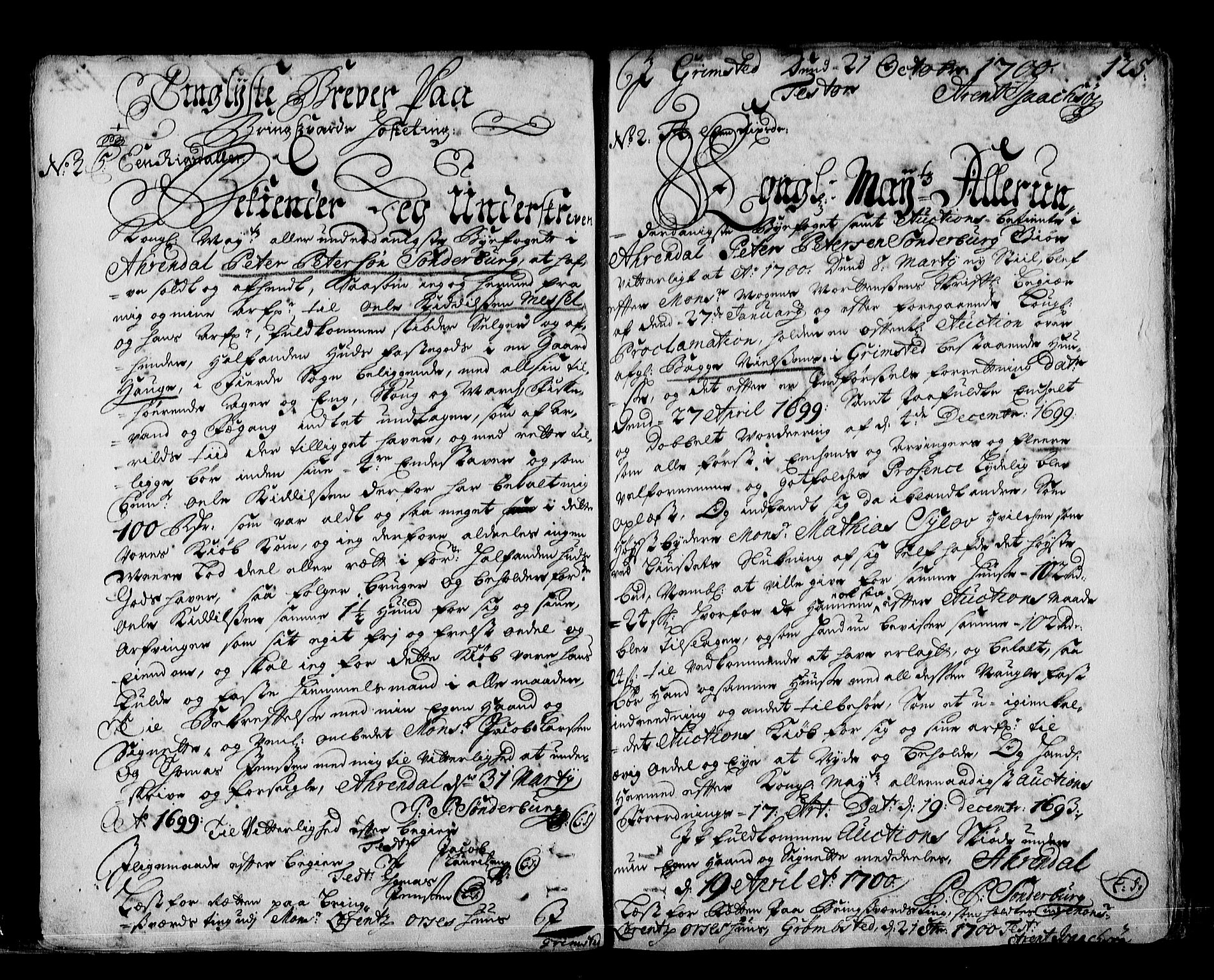Nedenes sorenskriveri før 1824, SAK/1221-0007/G/Gb/L0002: Pantebok nr. 2, 1699-1710, s. 125