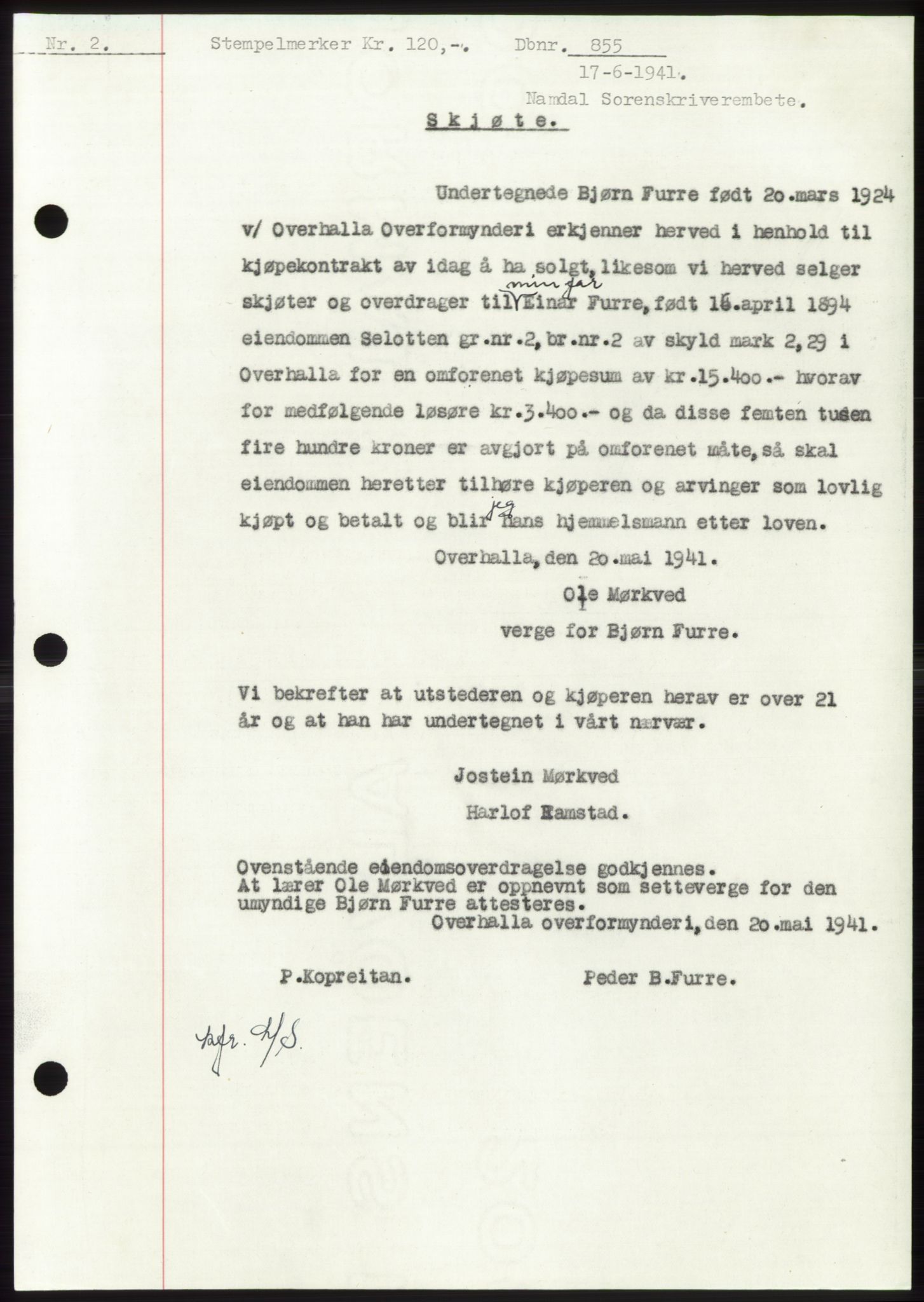 Namdal sorenskriveri, SAT/A-4133/1/2/2C: Pantebok nr. -, 1940-1941, Tingl.dato: 17.06.1941