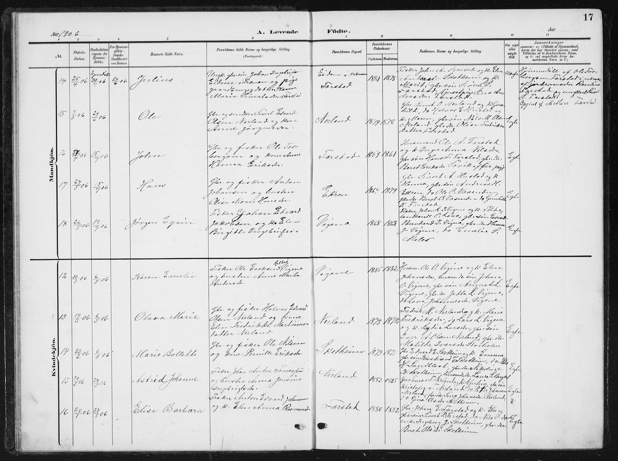 Ministerialprotokoller, klokkerbøker og fødselsregistre - Møre og Romsdal, AV/SAT-A-1454/567/L0784: Klokkerbok nr. 567C04, 1903-1938, s. 17