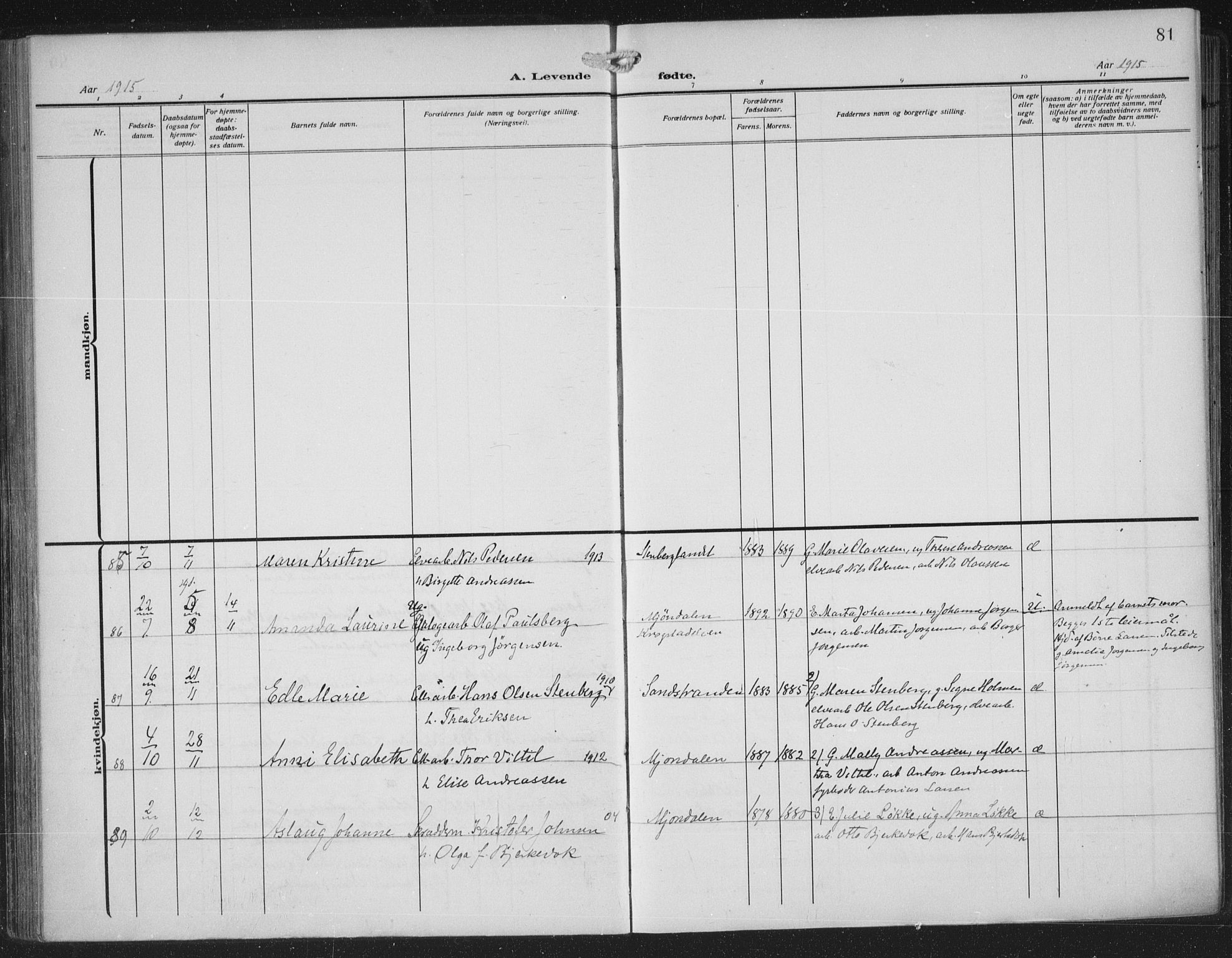 Nedre Eiker kirkebøker, AV/SAKO-A-612/F/Fa/L0007: Ministerialbok nr. 7, 1912-1918, s. 81