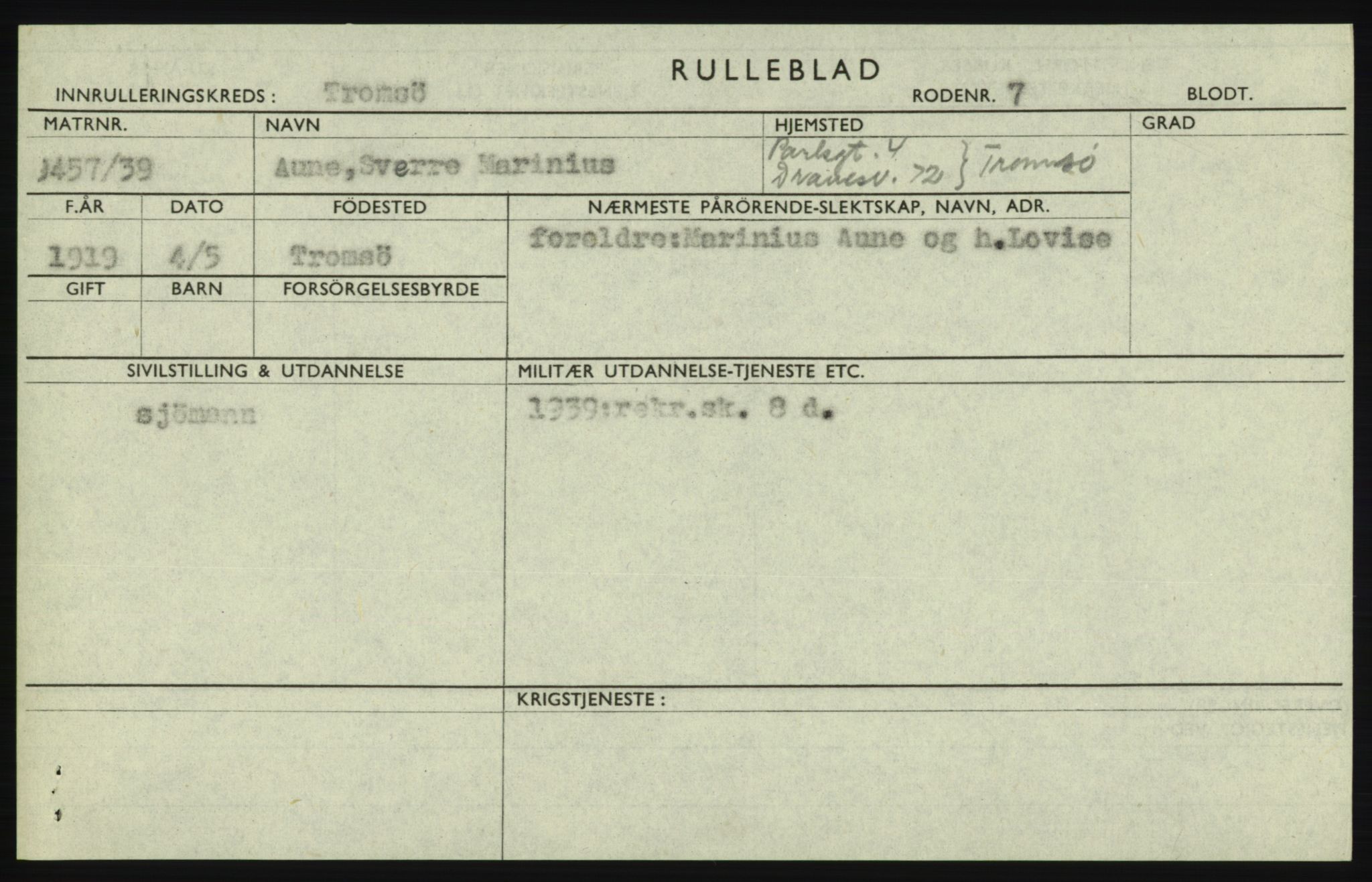 Forsvaret, Troms infanteriregiment nr. 16, AV/RA-RAFA-3146/P/Pa/L0023: Rulleblad for regimentets menige mannskaper, årsklasse 1939, 1939, s. 81