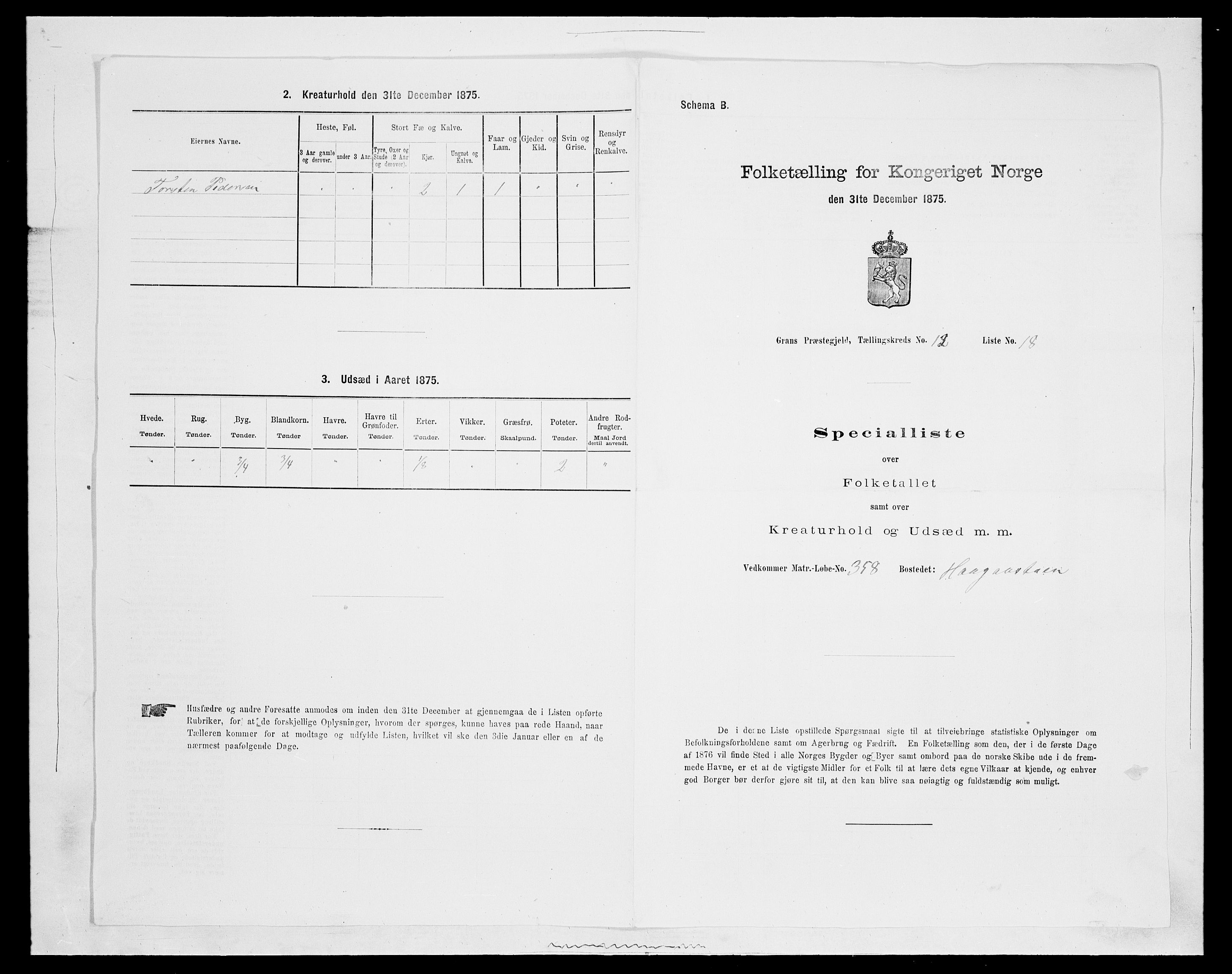 SAH, Folketelling 1875 for 0534P Gran prestegjeld, 1875, s. 2275