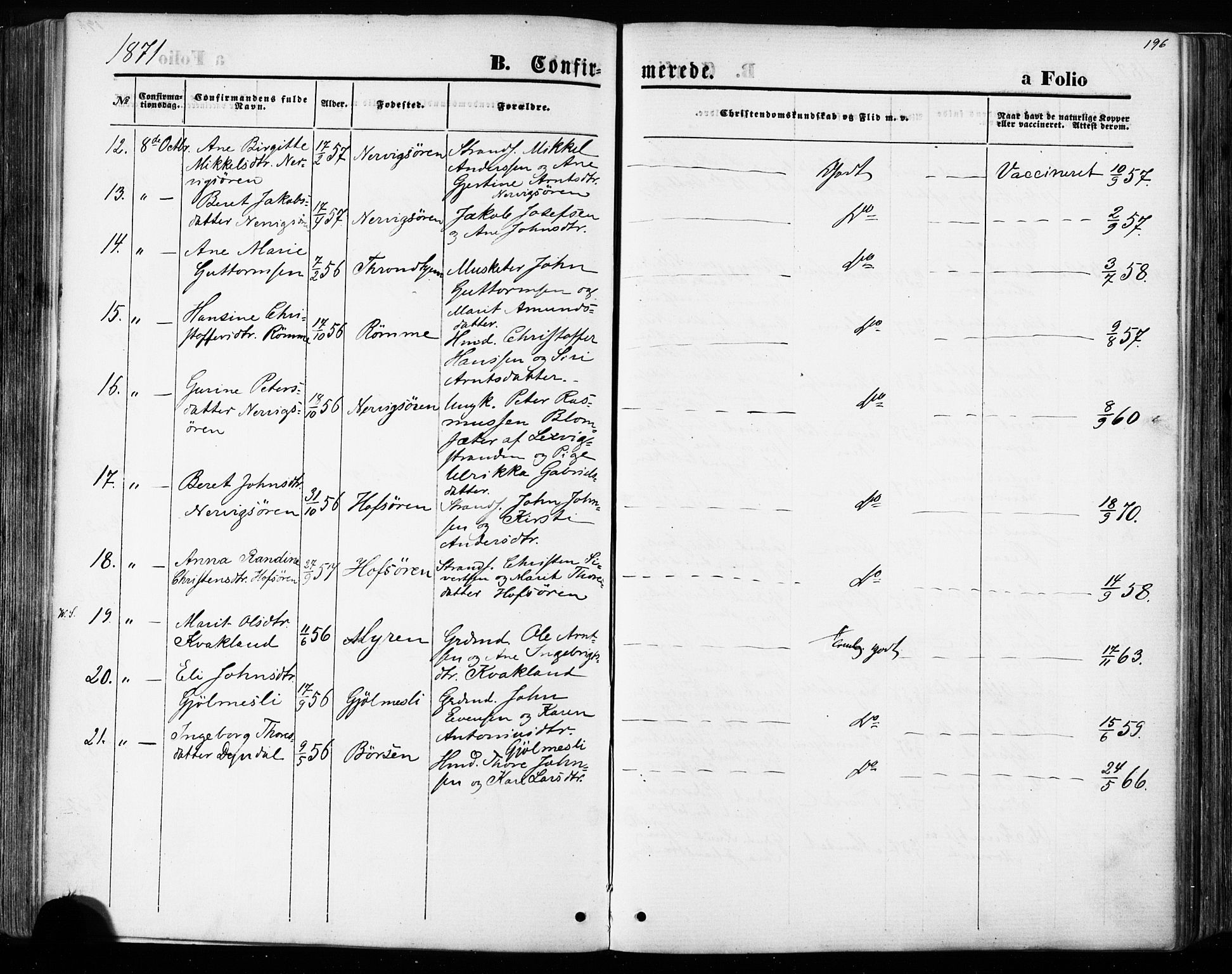 Ministerialprotokoller, klokkerbøker og fødselsregistre - Sør-Trøndelag, SAT/A-1456/668/L0807: Ministerialbok nr. 668A07, 1870-1880, s. 196