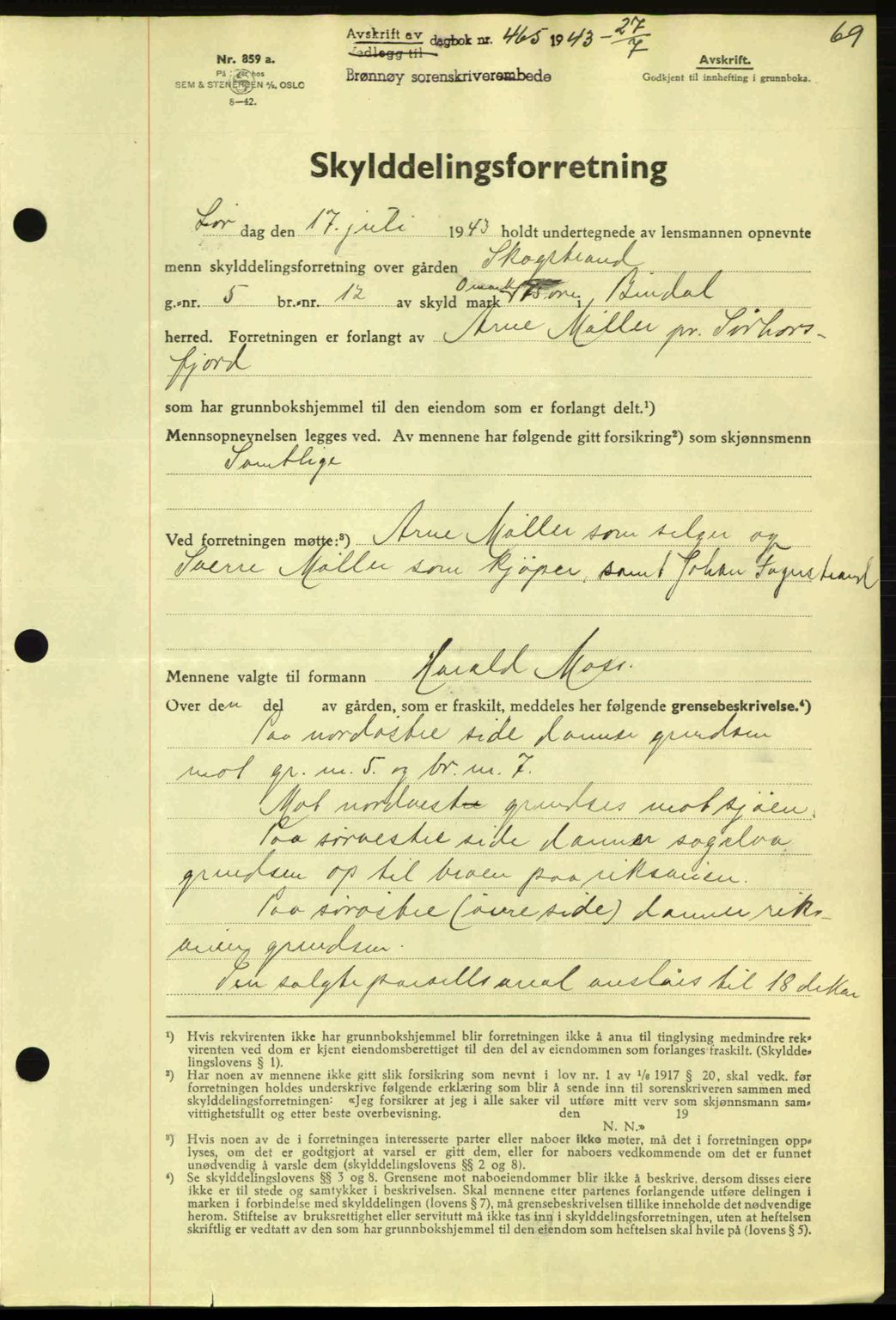 Brønnøy sorenskriveri, SAT/A-4170/1/2/2C: Pantebok nr. 23, 1943-1944, Dagboknr: 465/1943