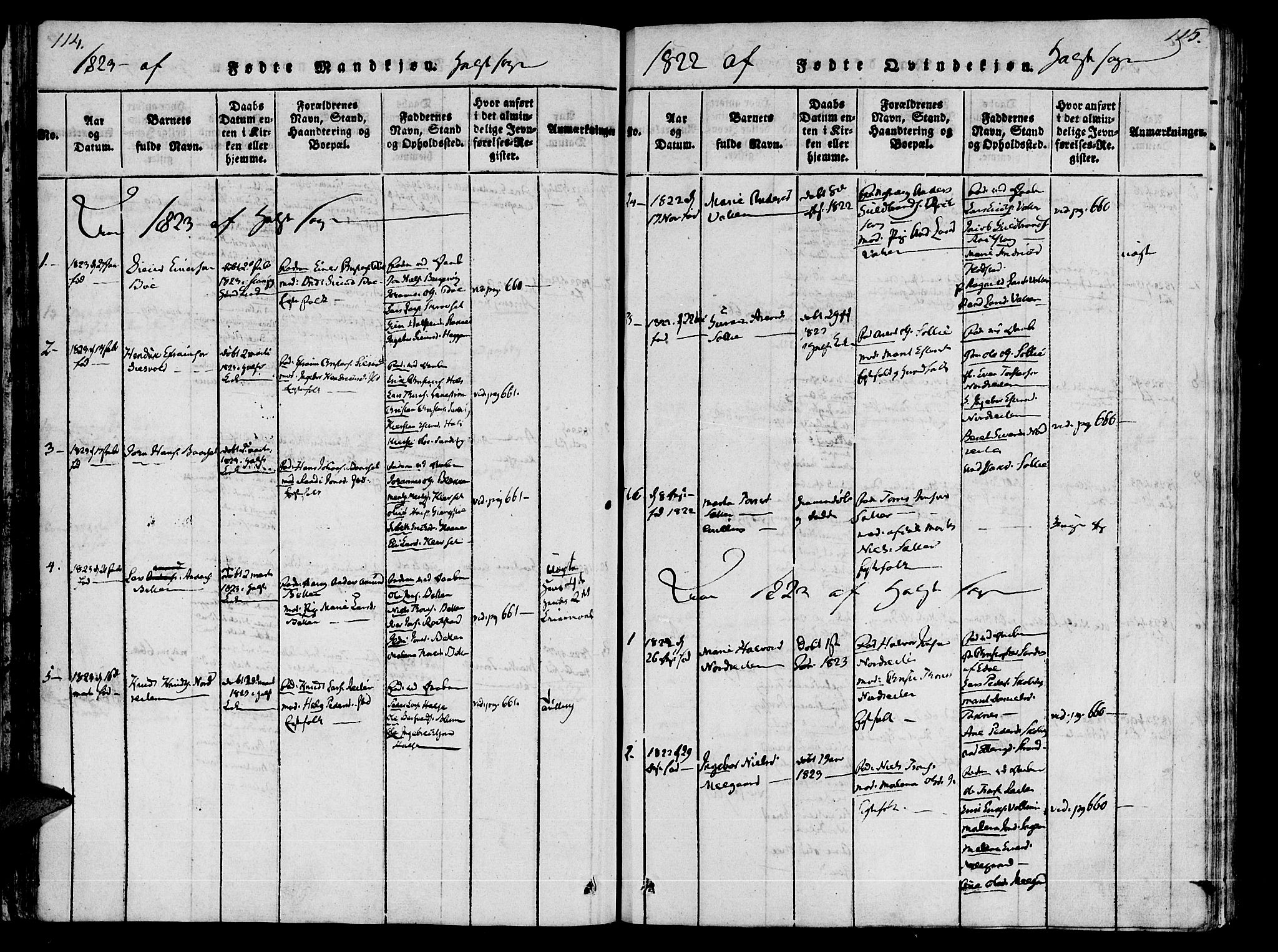 Ministerialprotokoller, klokkerbøker og fødselsregistre - Møre og Romsdal, SAT/A-1454/592/L1023: Ministerialbok nr. 592A02, 1820-1830, s. 114-115