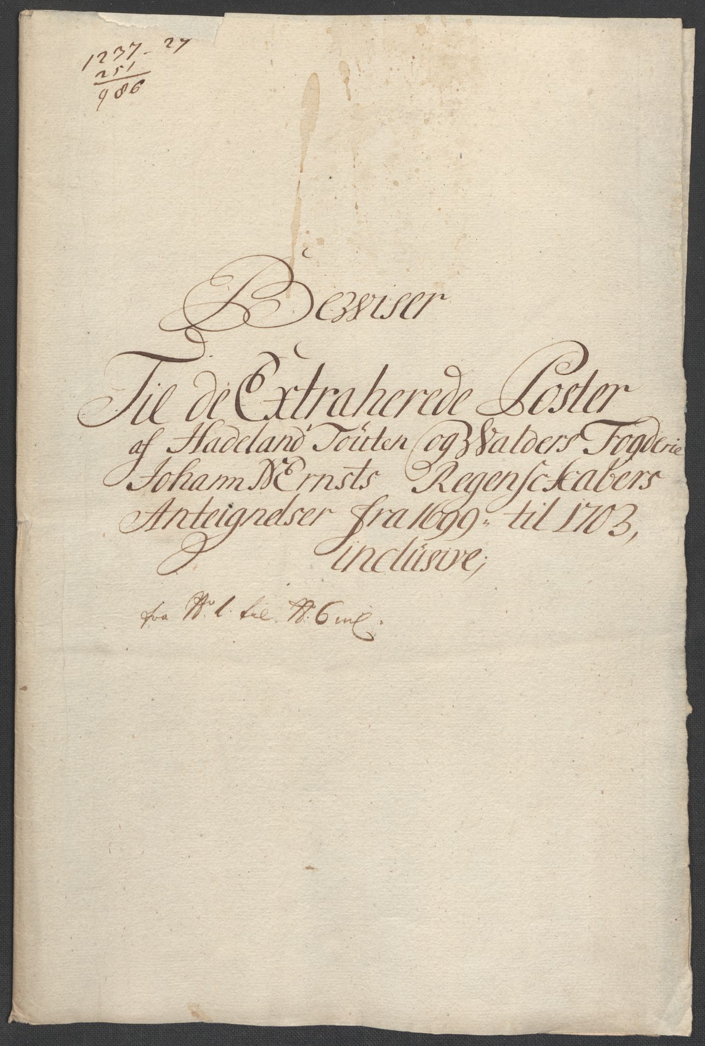 Rentekammeret inntil 1814, Reviderte regnskaper, Fogderegnskap, RA/EA-4092/R18/L1301: Fogderegnskap Hadeland, Toten og Valdres, 1703, s. 495