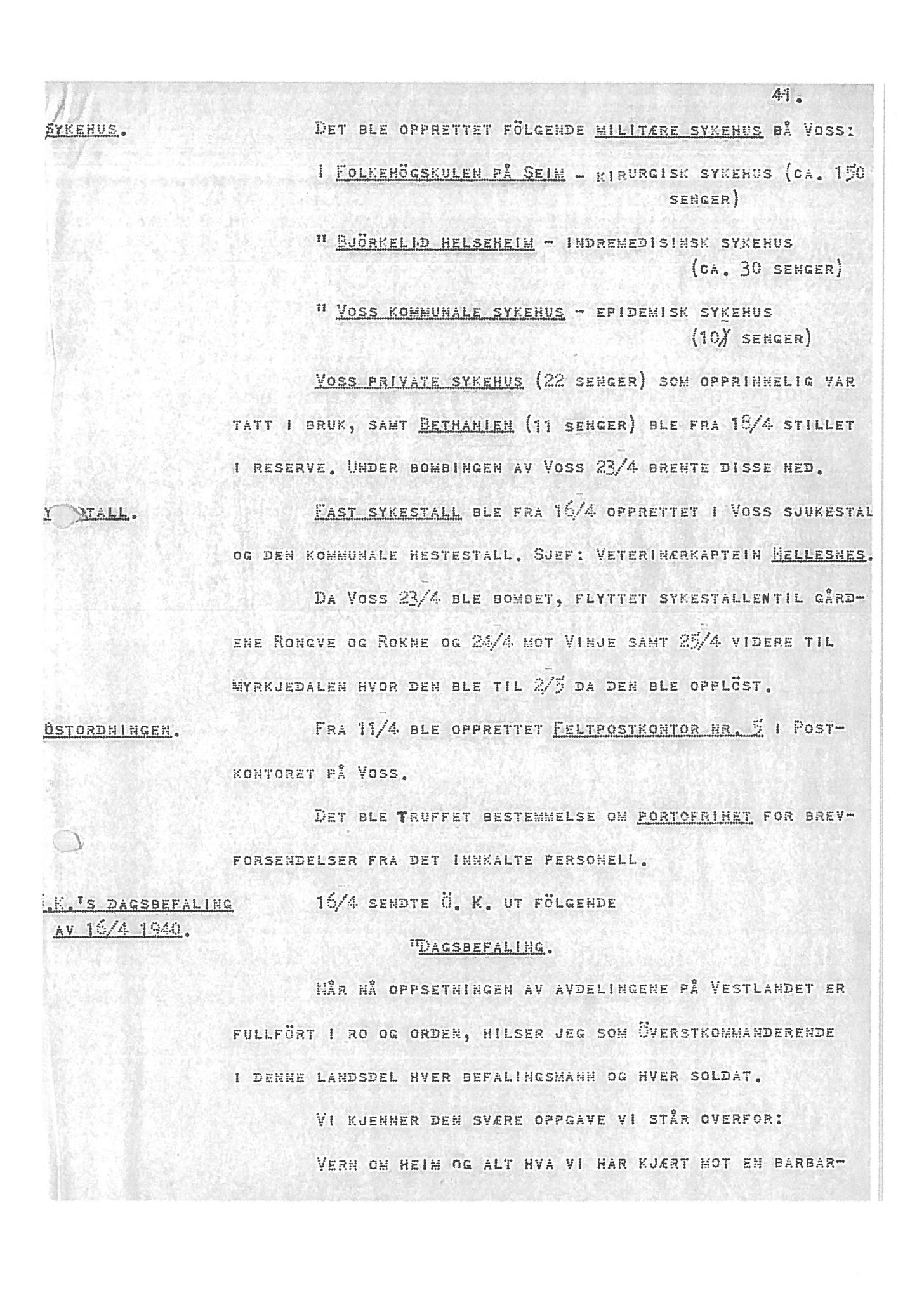 Oberst Sverre Blom - manuskript til krigshistorie, SAB/-/F/L0001: Manuskript "Krigens historie - operasjonene til lands på Vestlandet 1940" av oberst Sverre Blom, 1940, s. 41