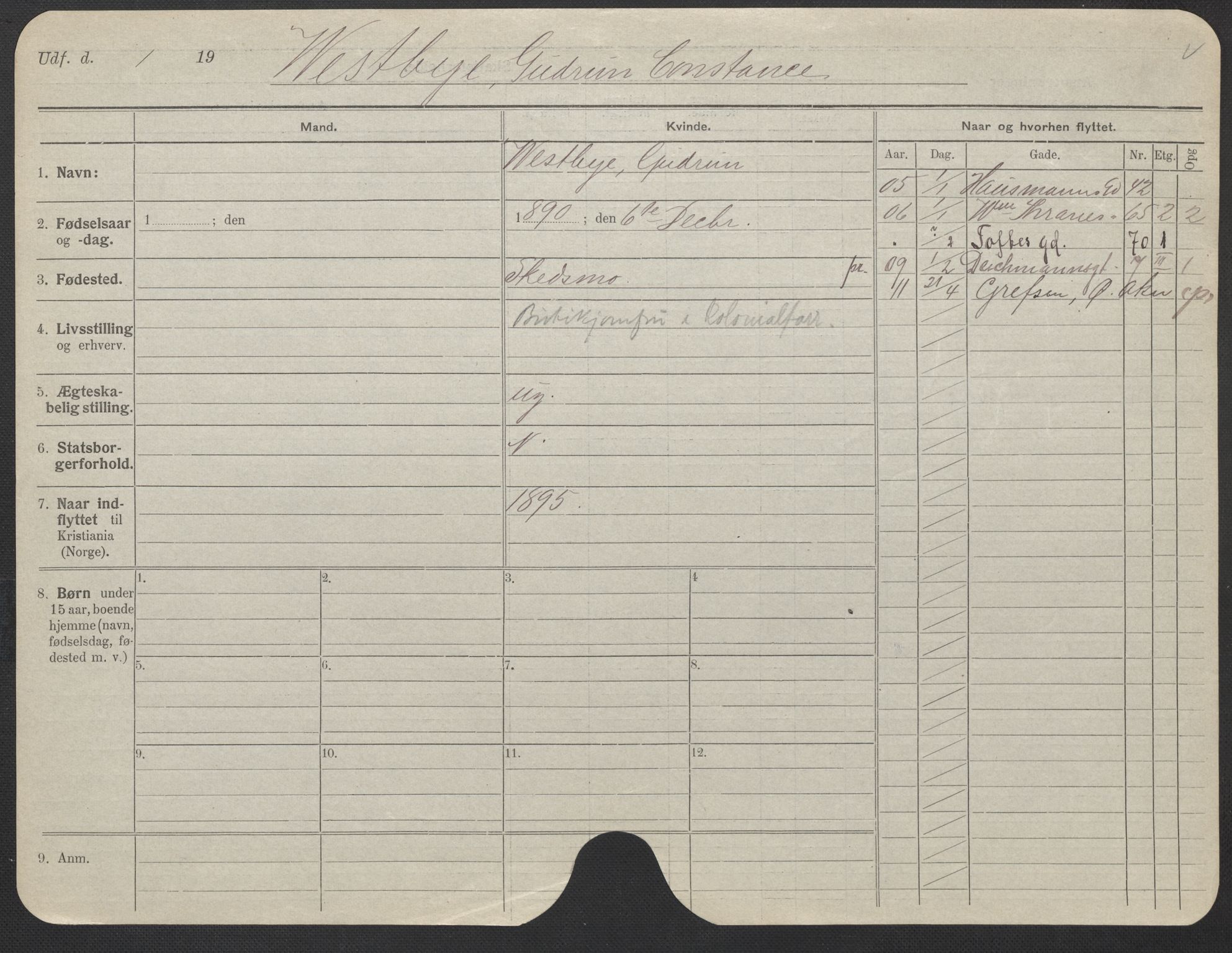Oslo folkeregister, Registerkort, AV/SAO-A-11715/F/Fa/Fac/L0025: Kvinner, 1906-1914, s. 701a